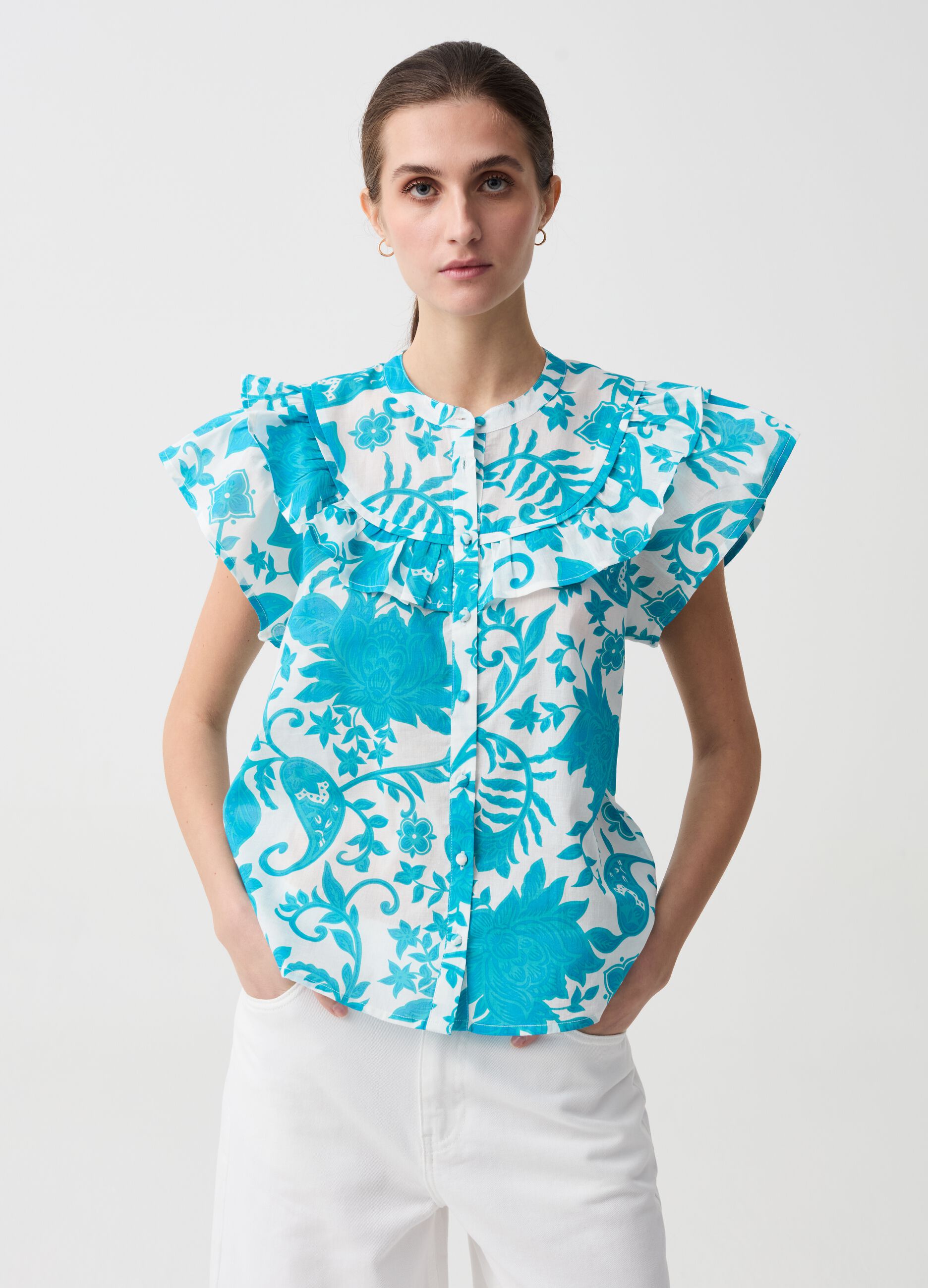 Blusa stampata con volant