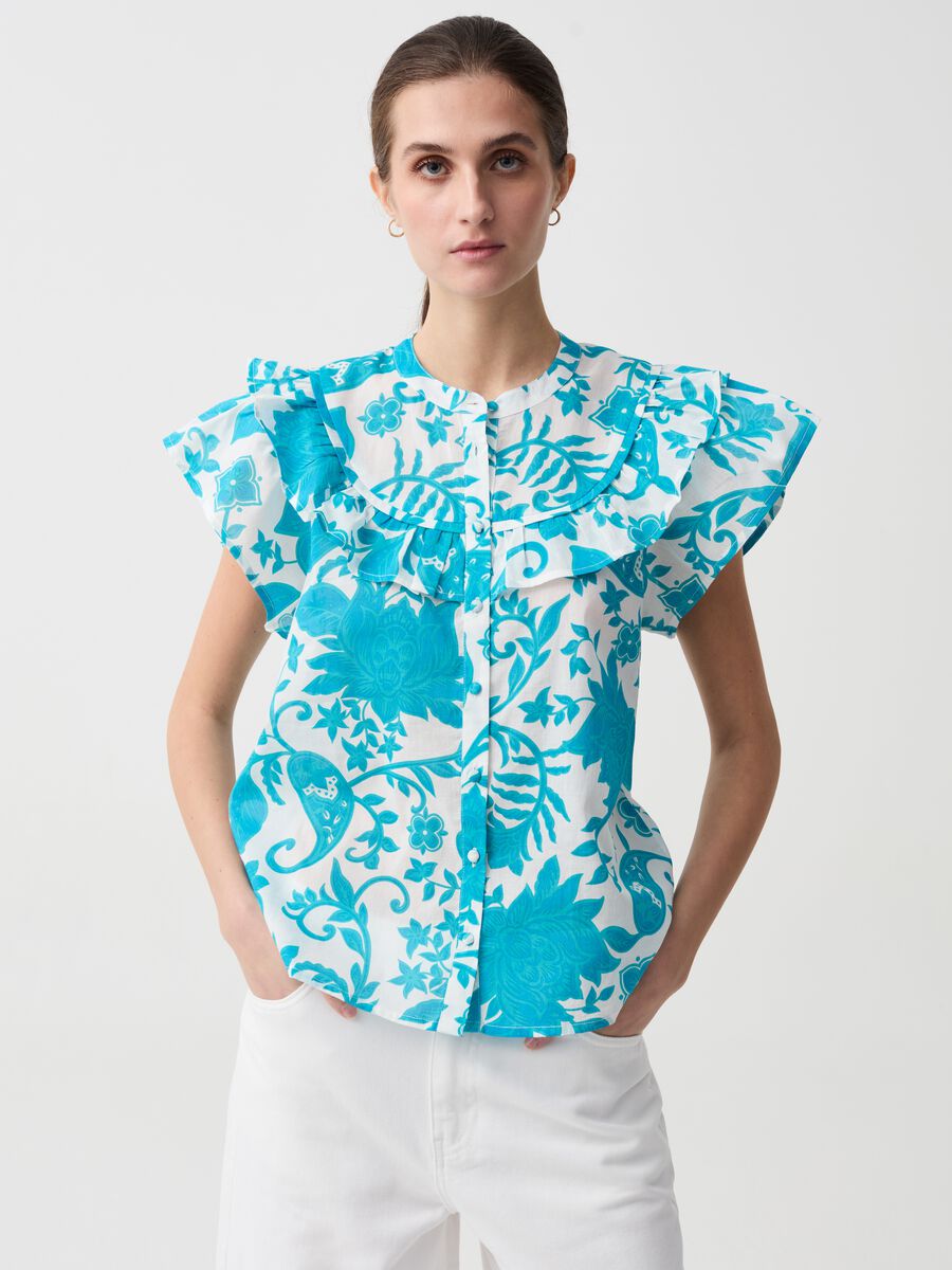 Printed blouse with flounce_0