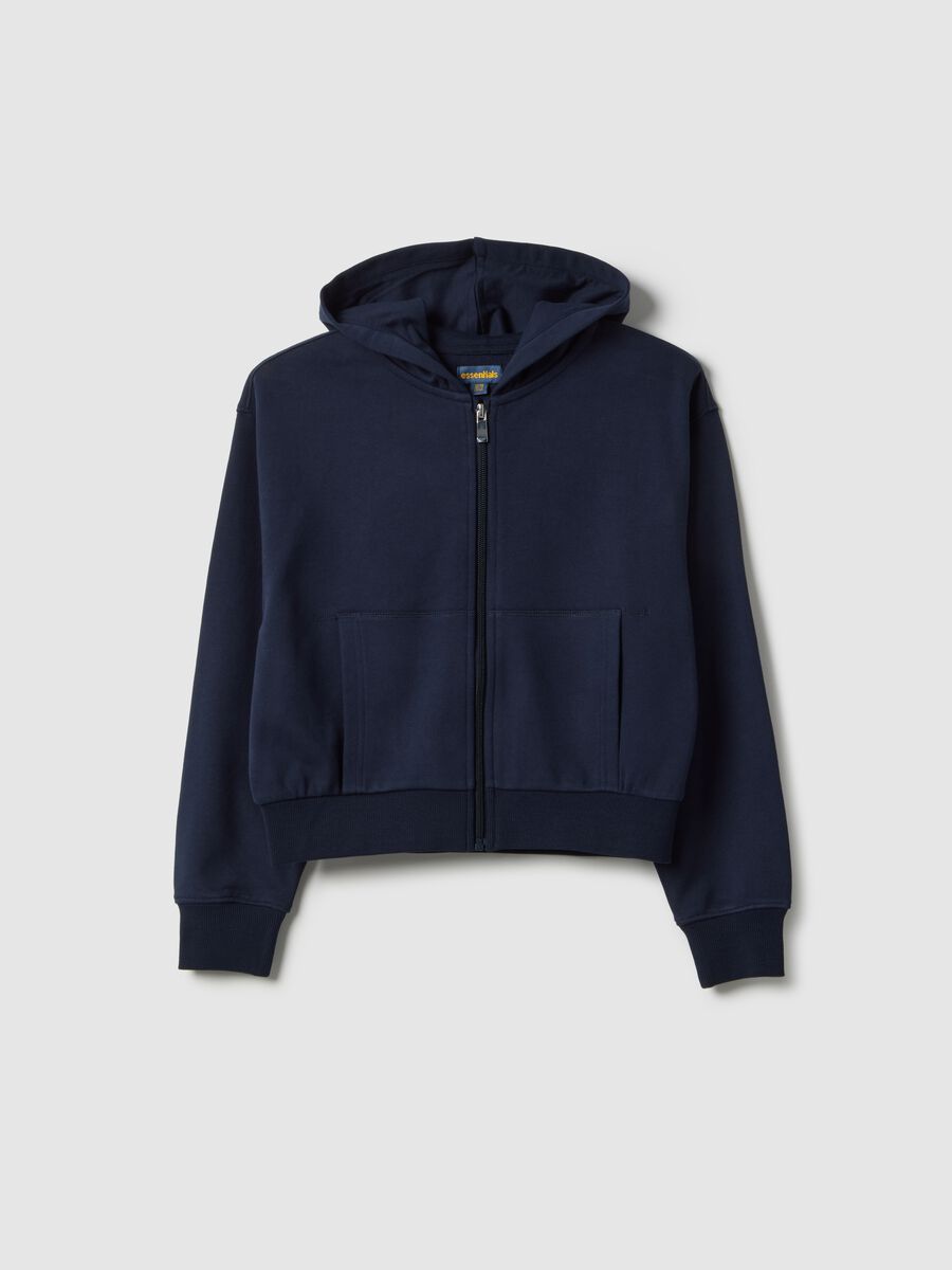 Felpa da ragazza in puro cotone blu regular fit con cappuccio e zip_0