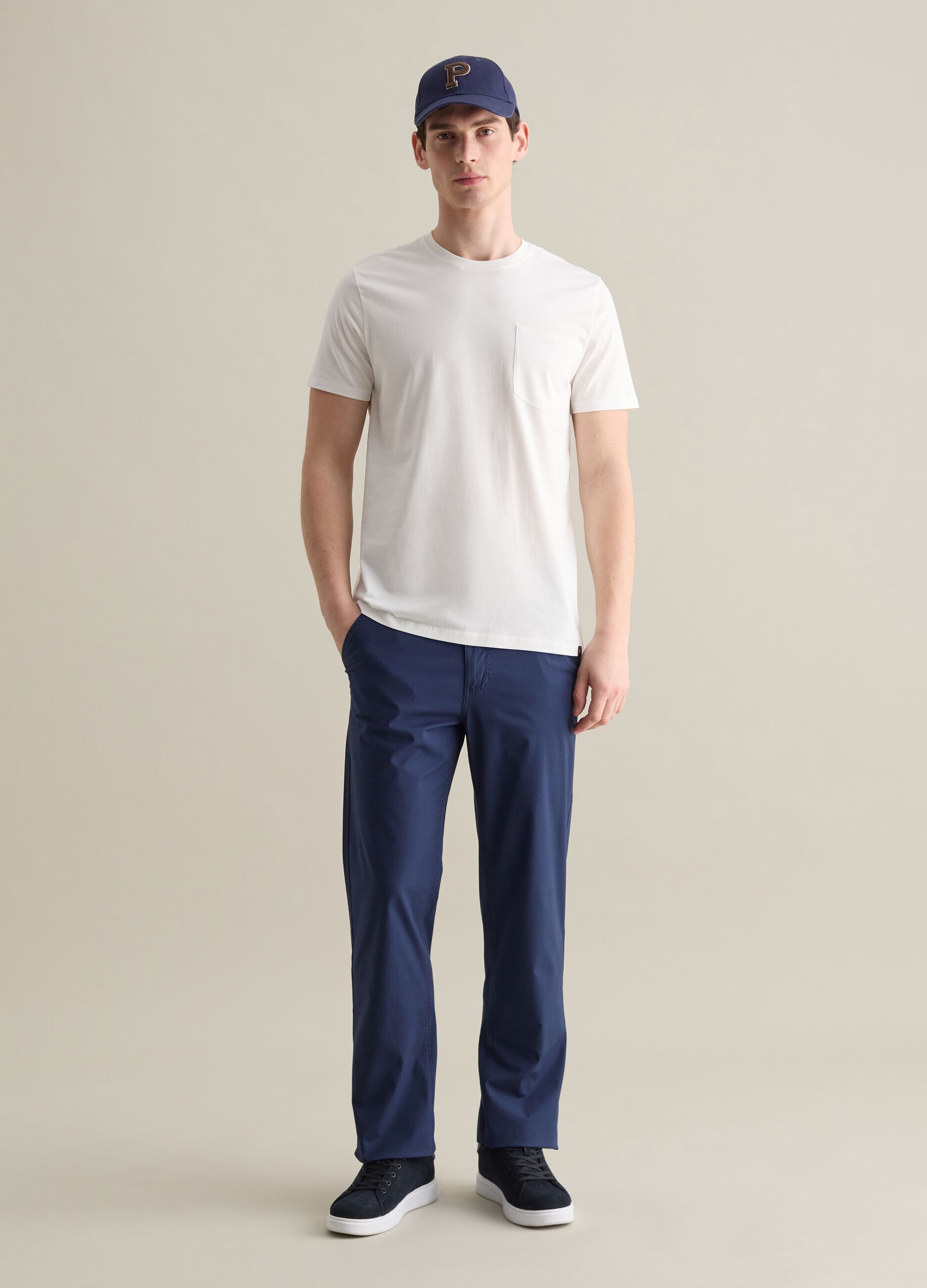 T-shirt da uomo in puro cotone Supima bianco regular fit con tasca sul petto