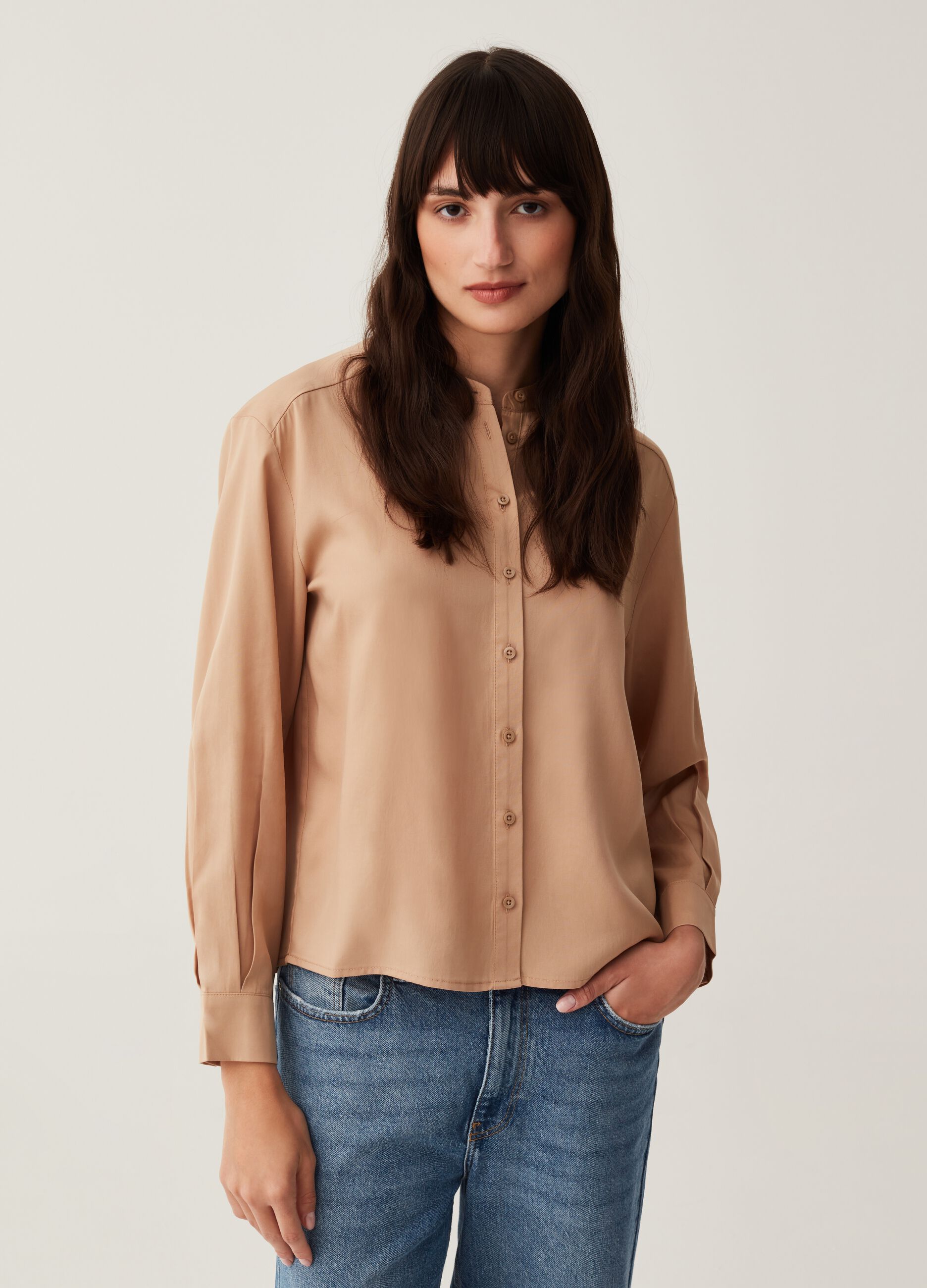 Camicia in Lyocell collo alla coreana_0