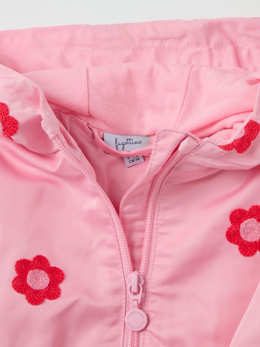 Waterproof jacket with hood and flowers embroidery_2