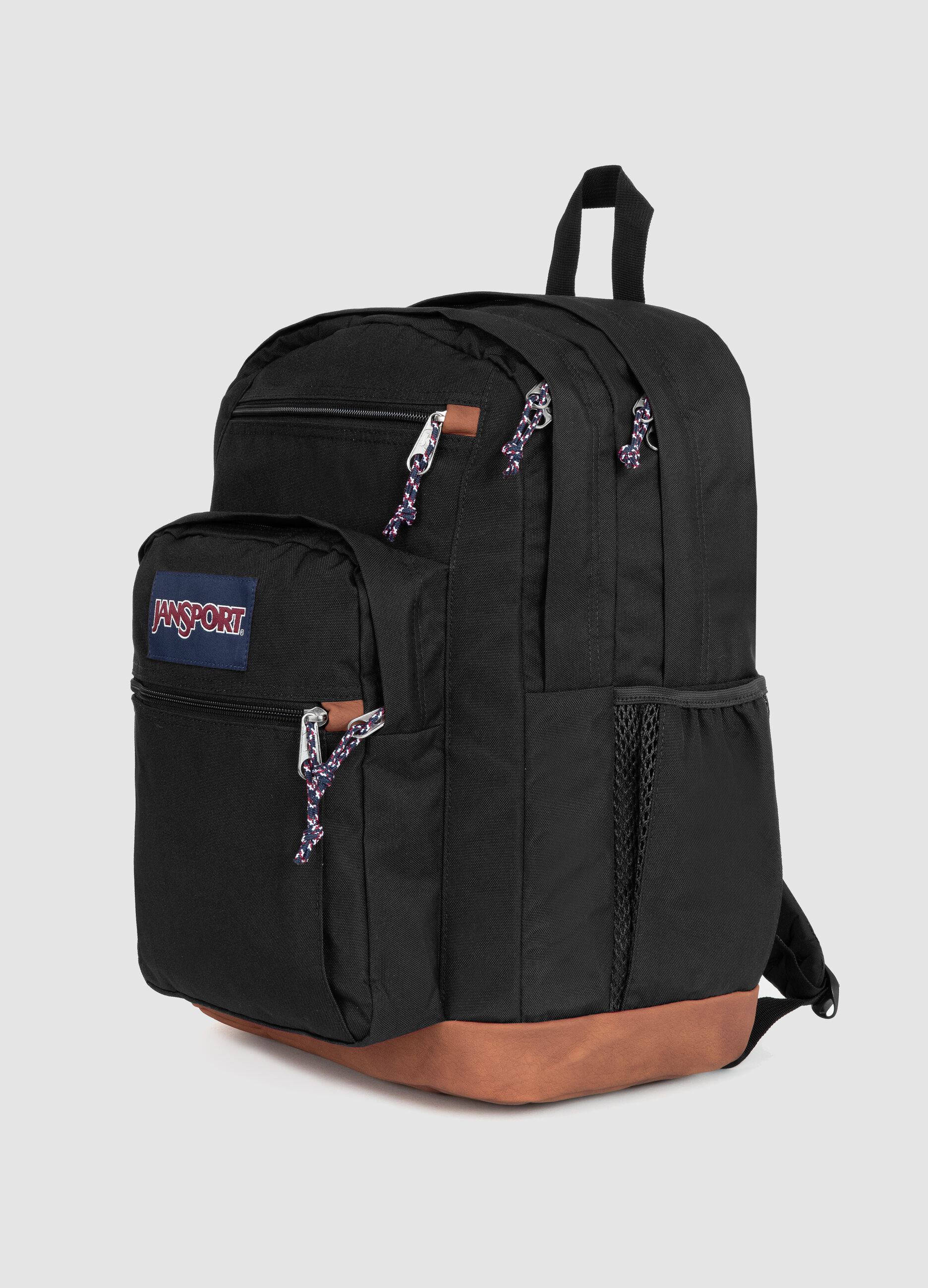 Zaino nero con fondo marrone e tasche esterne