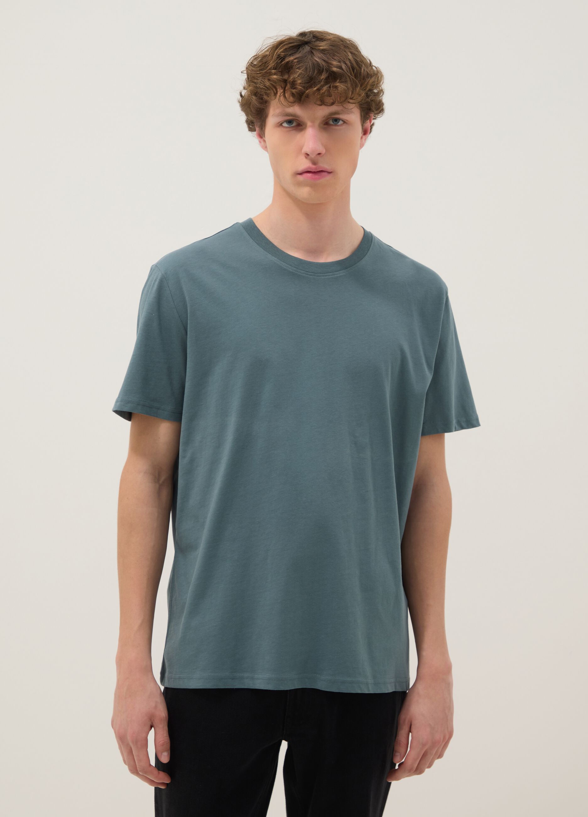 Green short-sleeved pure cotton T-shirt