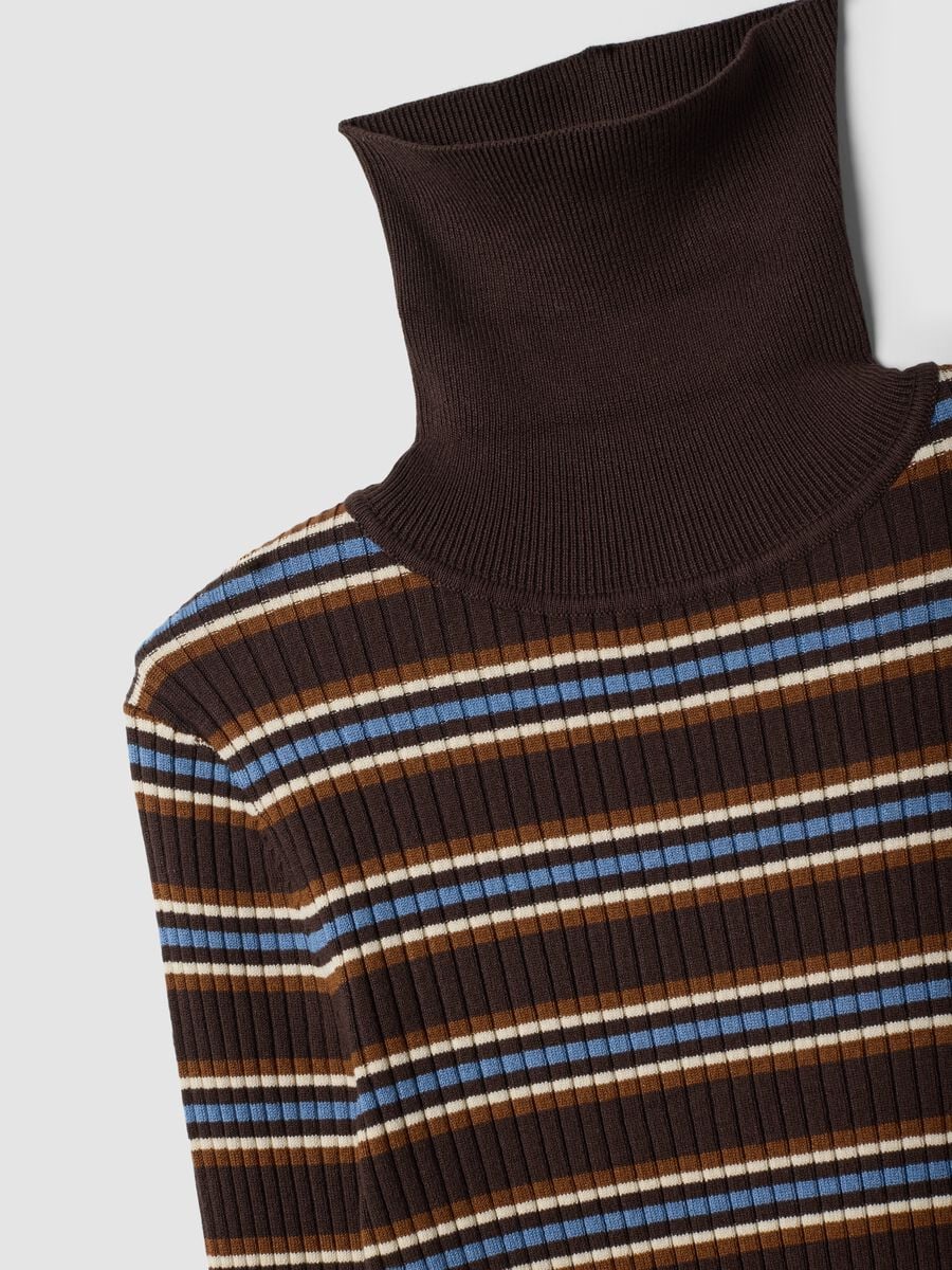 Brown striped fitted viscose-blend crew-neck jumper_2