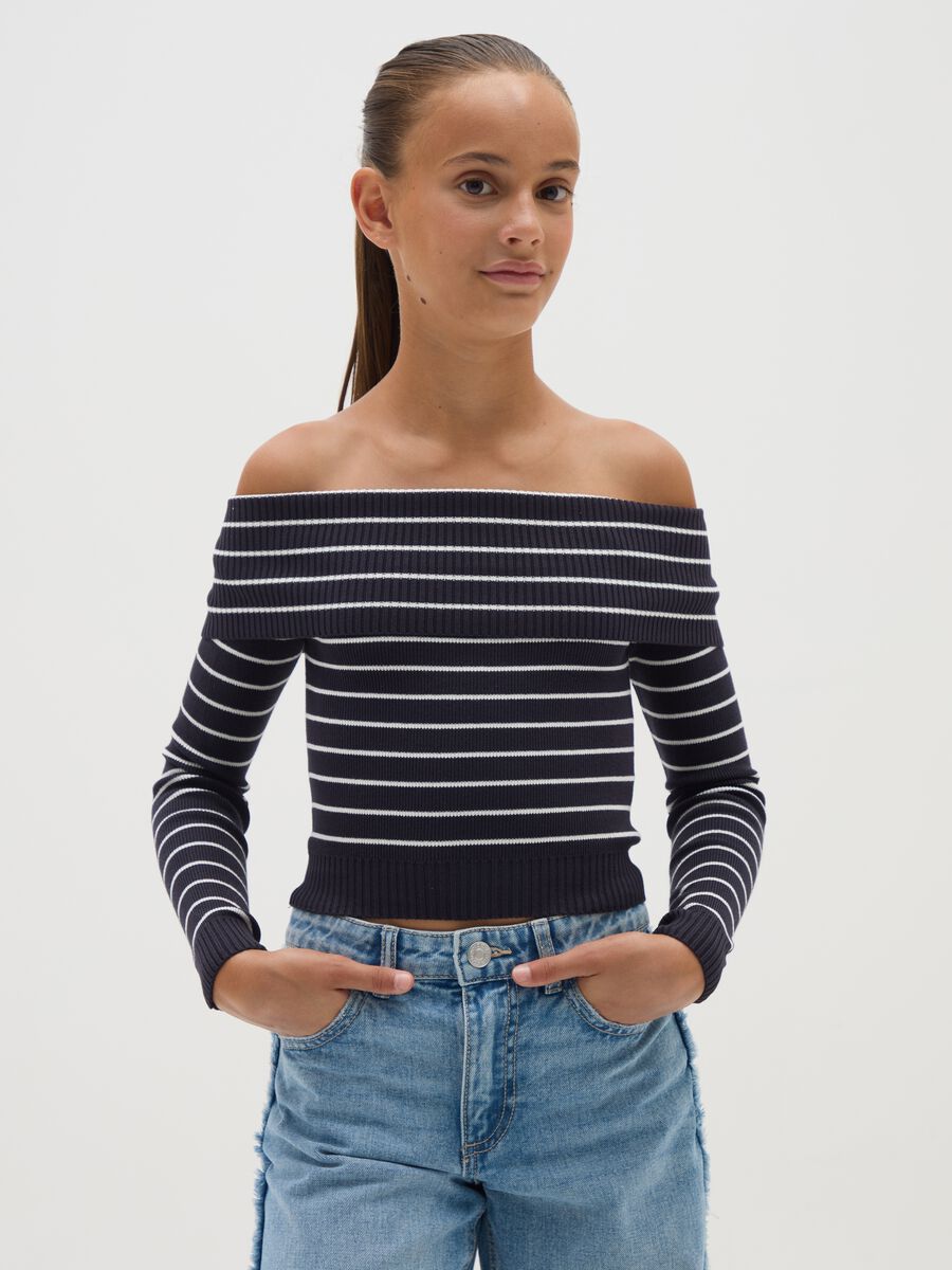 Girls' fitted blue and white blended top_0