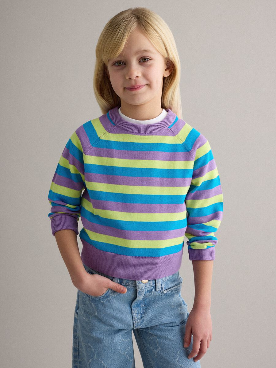 Pullover in puro cotone a righe multicolor da bambina regular fit_0