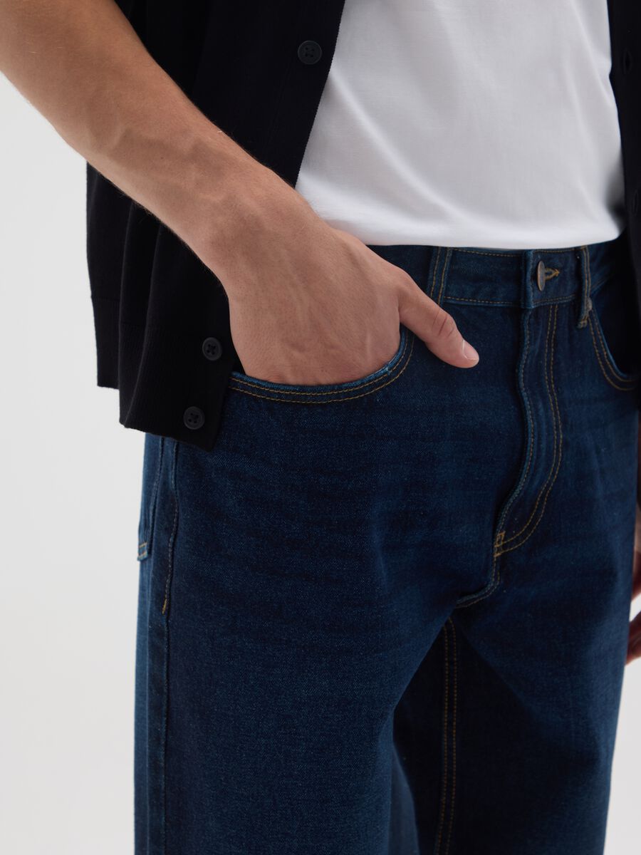 Jeans in puro cotone blu regular tapered_3
