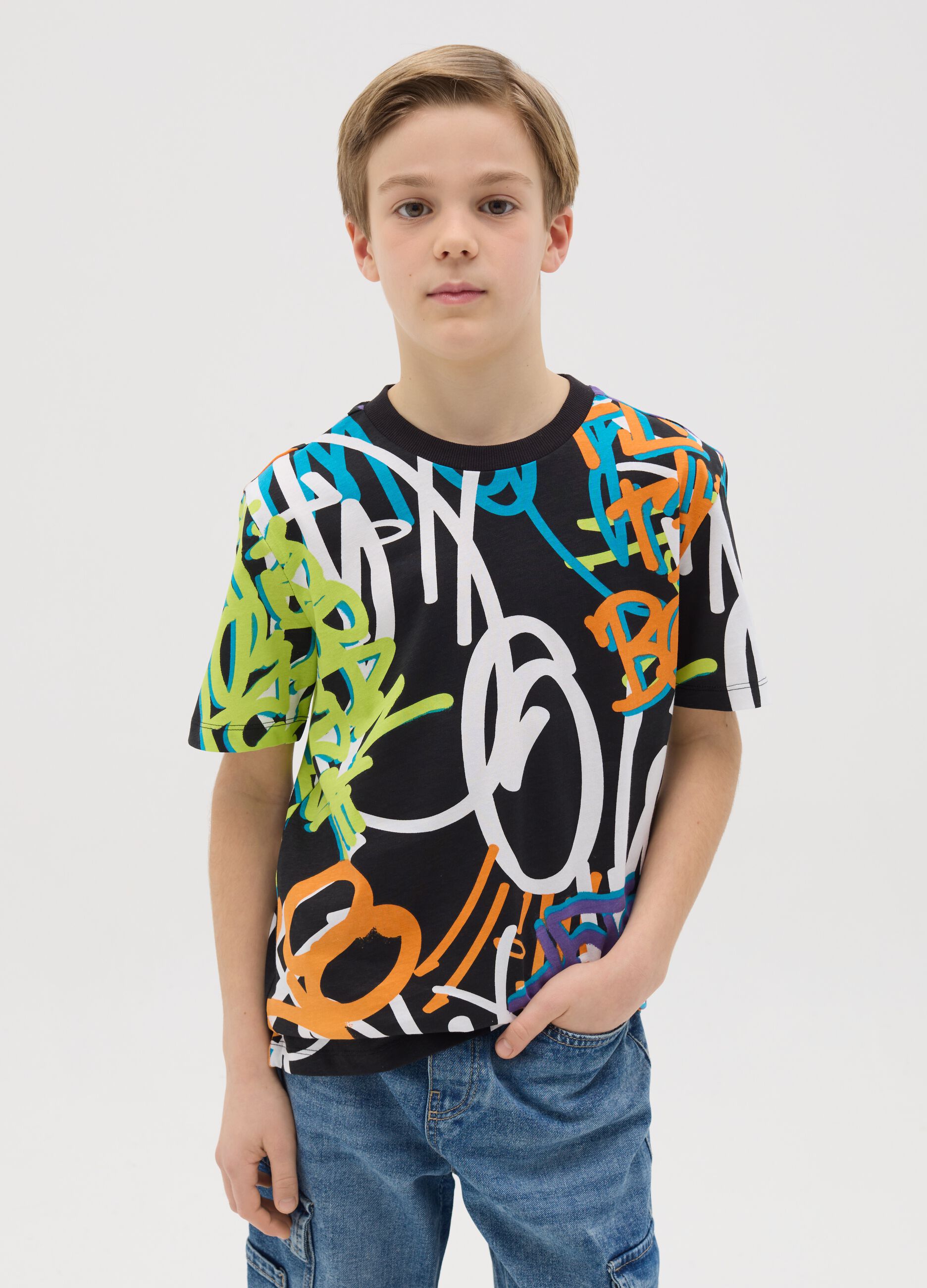 Cotton T-shirt with graffiti print