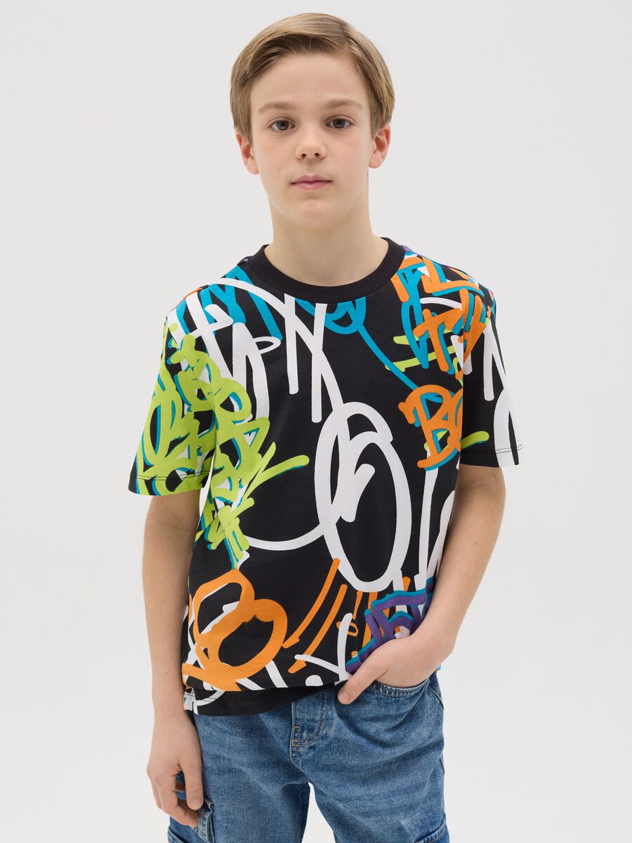 Cotton T-shirt with graffiti print_0
