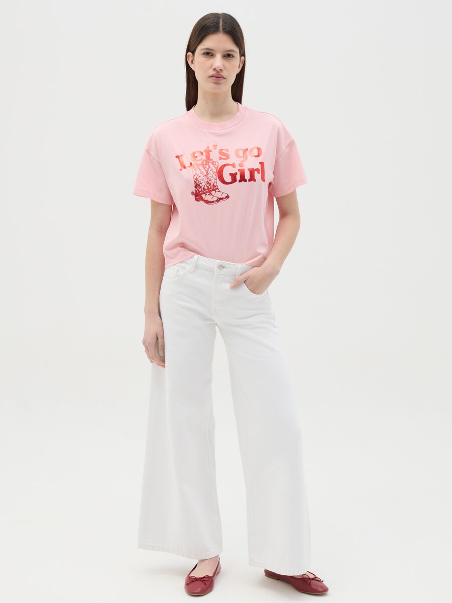 Pink cotton T-shirt with "Let's go Girl" print_1