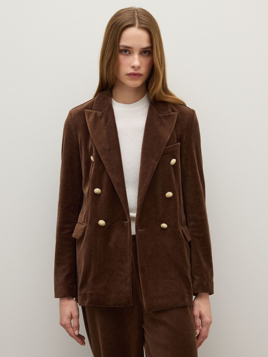 Blazer in misto cotone marrone regular fit_0