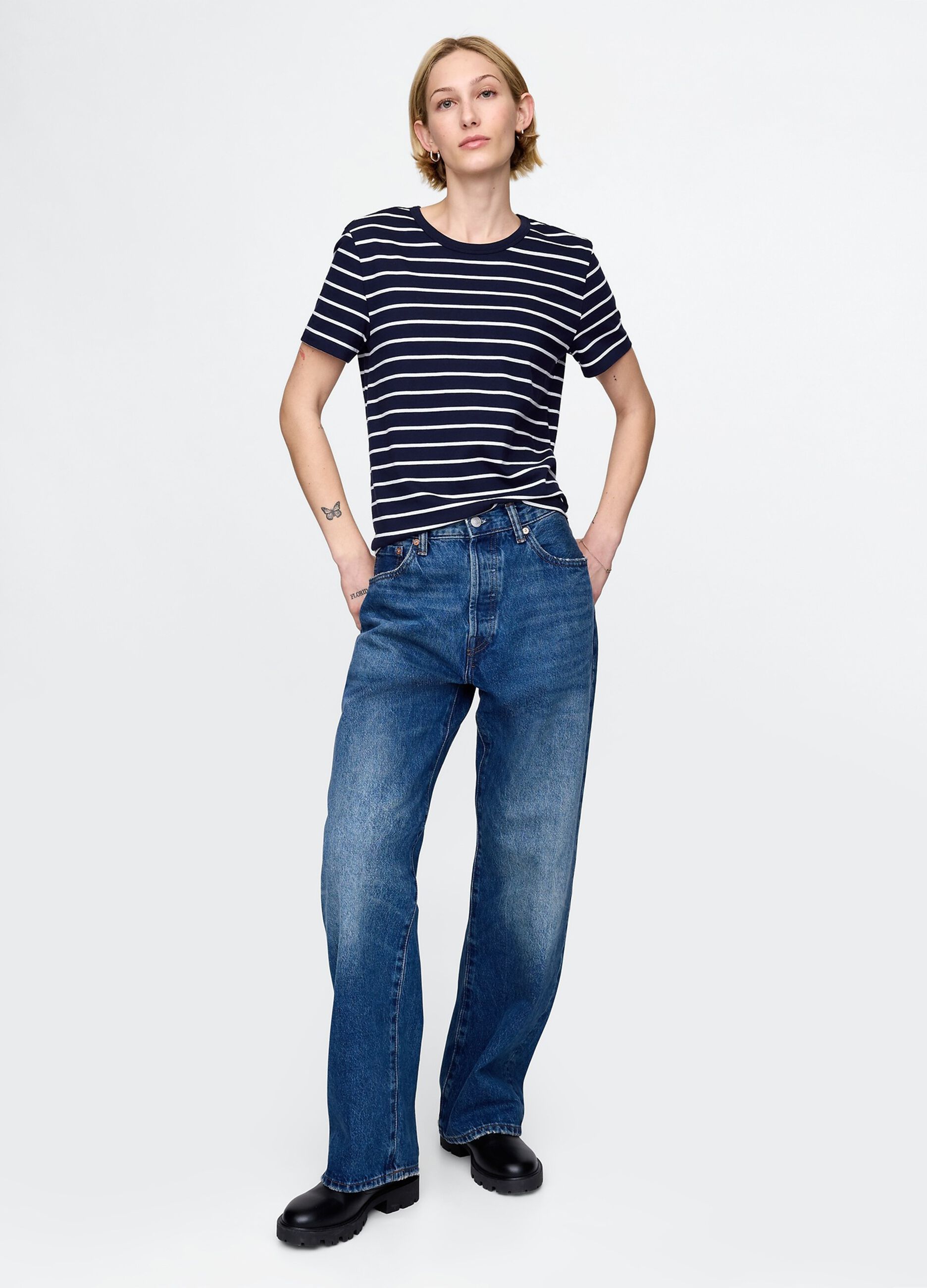 Blue and white striped pure cotton T-shirt