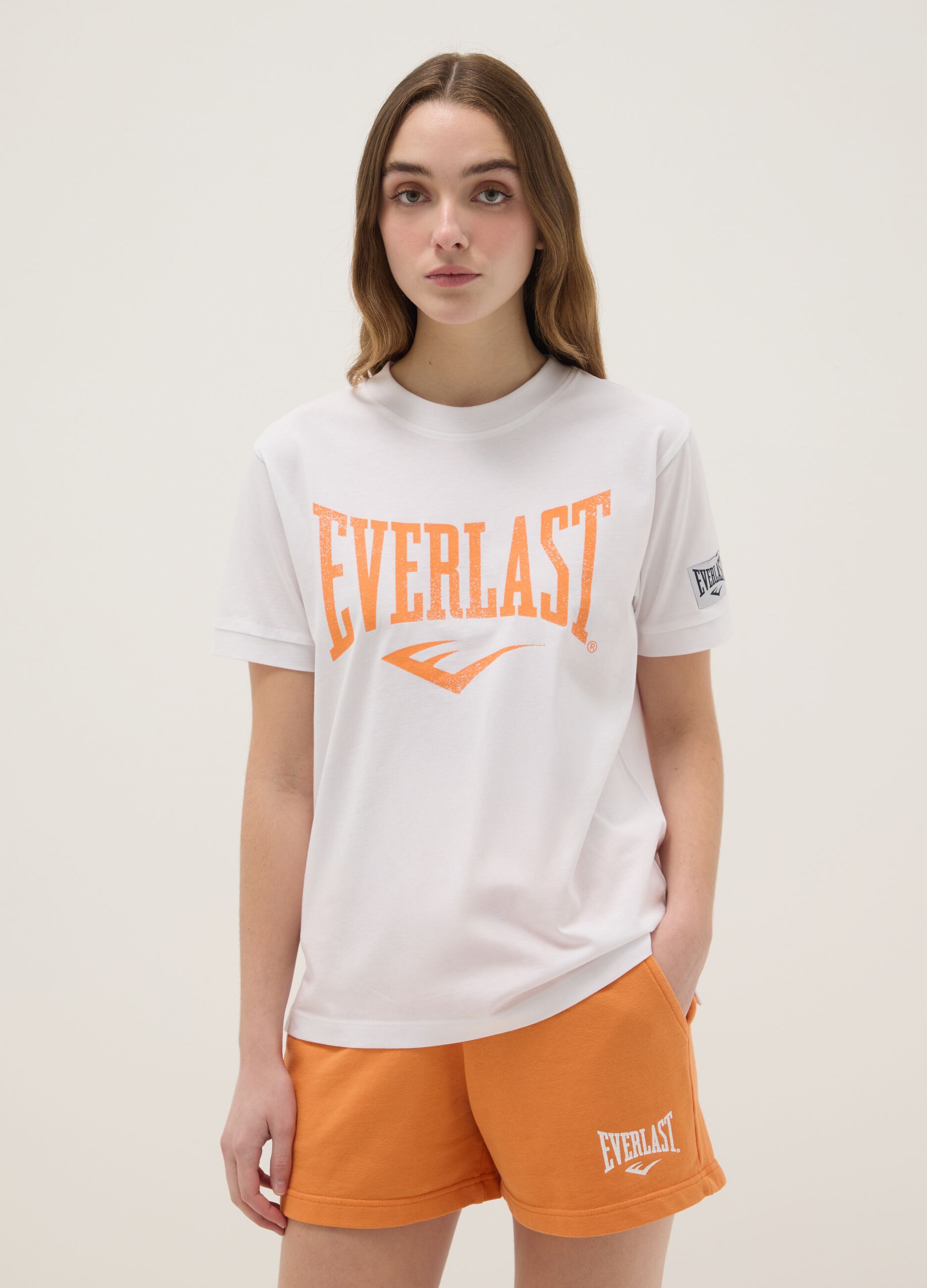 T-shirt in puro cotone bianca regular fit con logo Everlast
