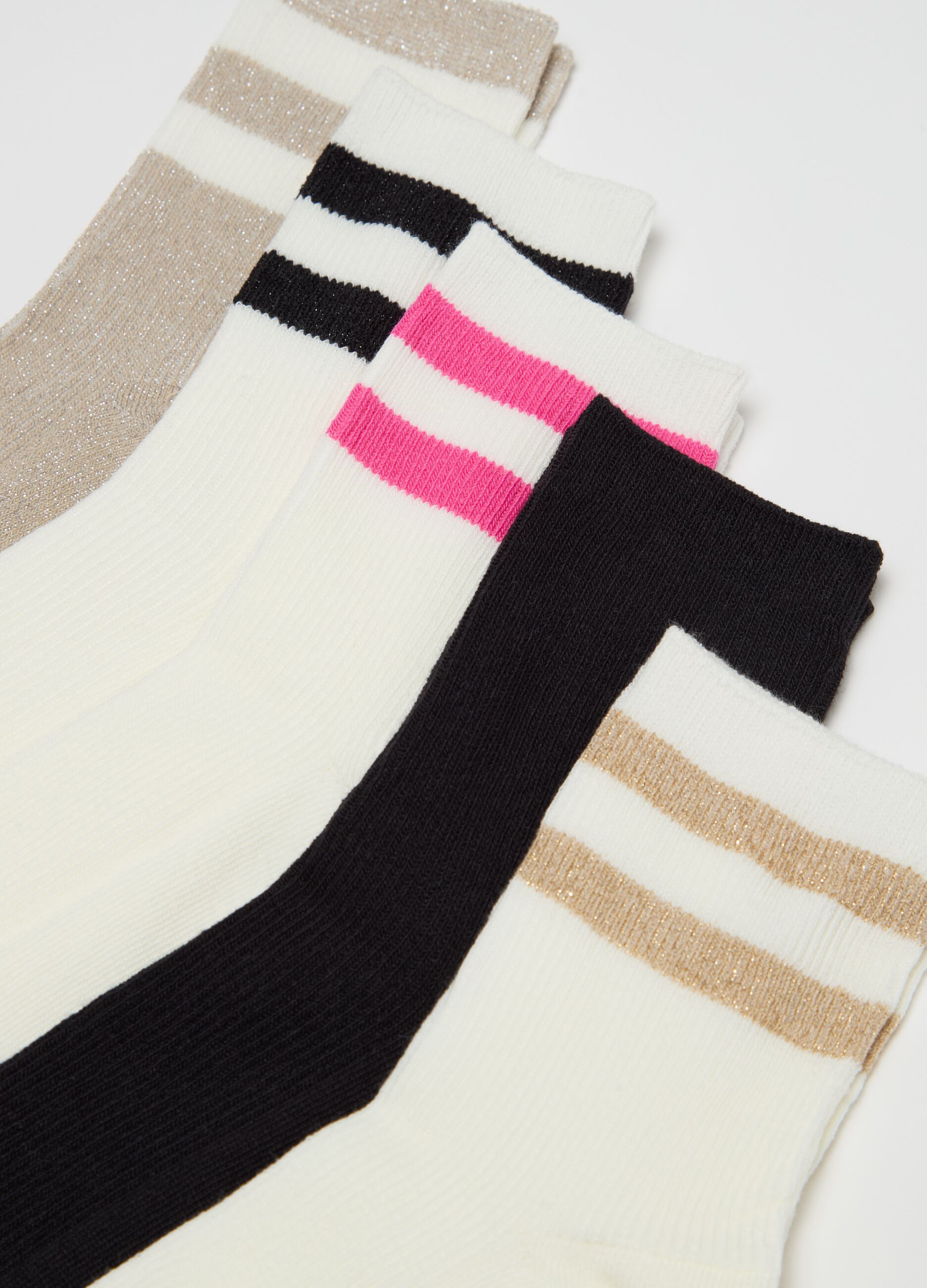 Five-pair pack short socks in striped bands