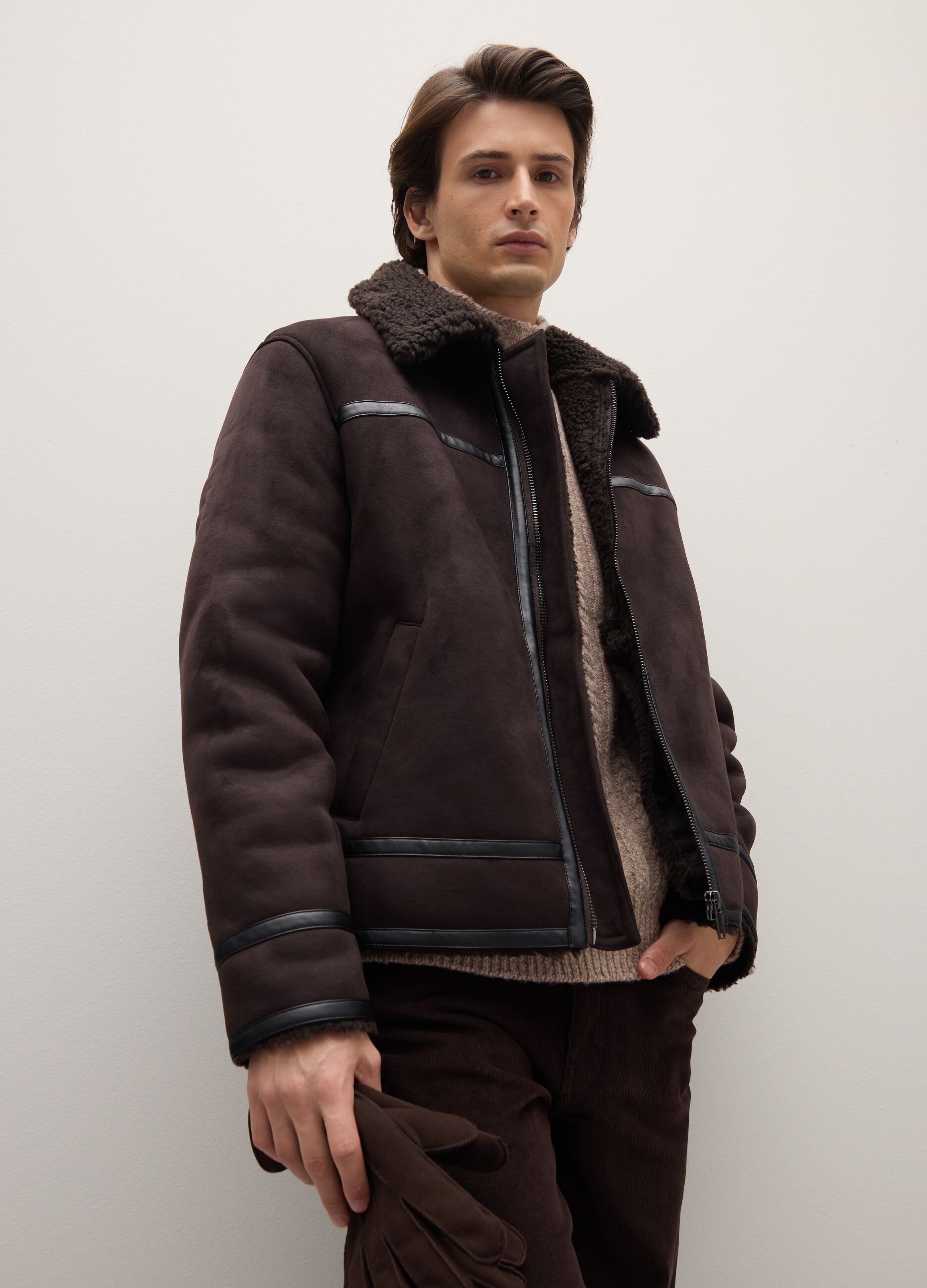 Brown regular fit jacket with zip