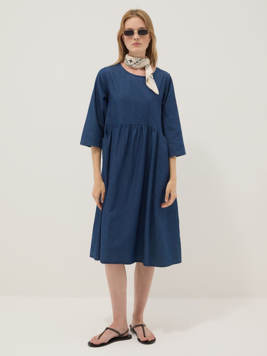 Abito midi blu in puro cotone_0