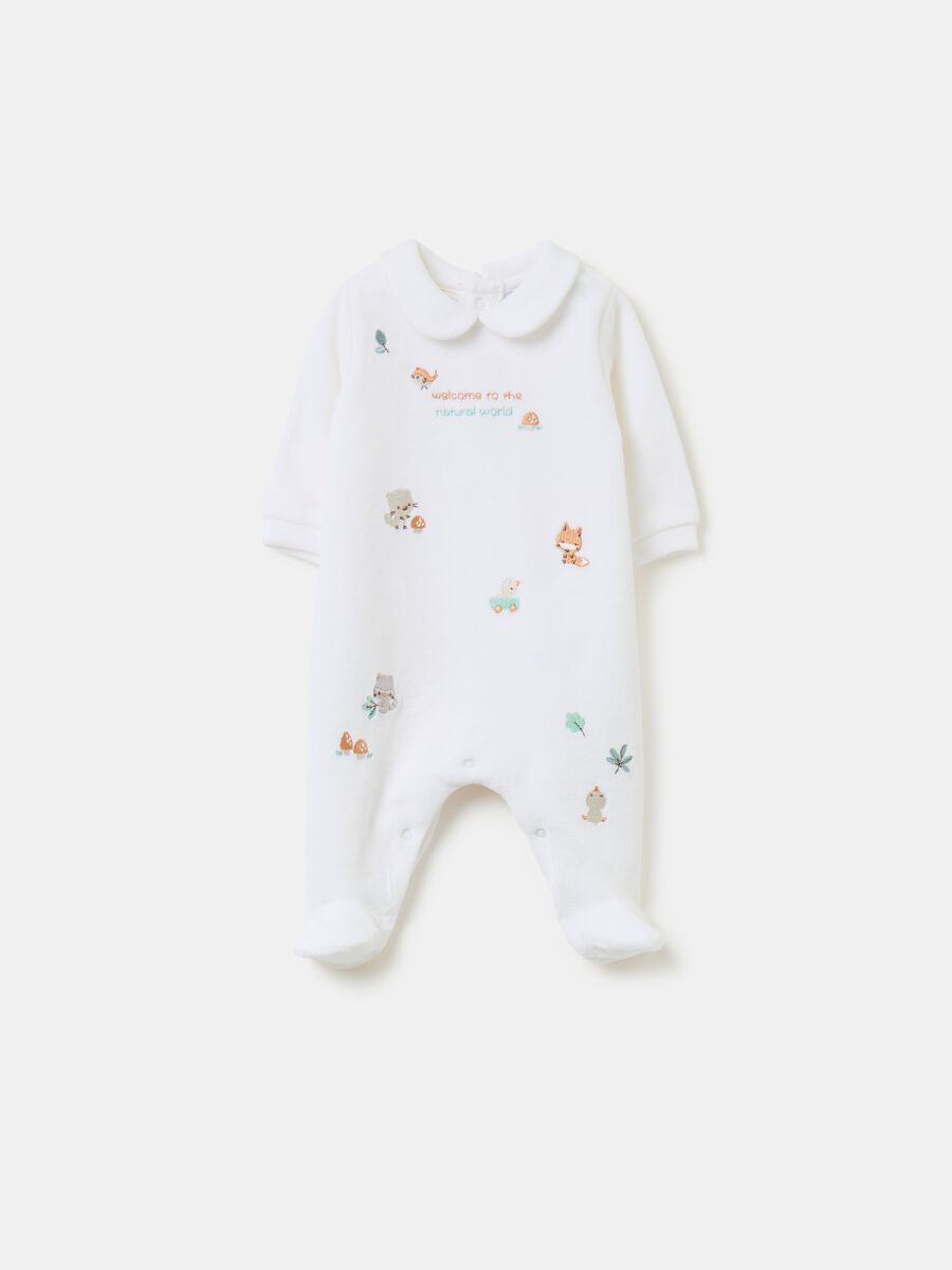 Tutina in velour con piedini e ricamo animaletti_0