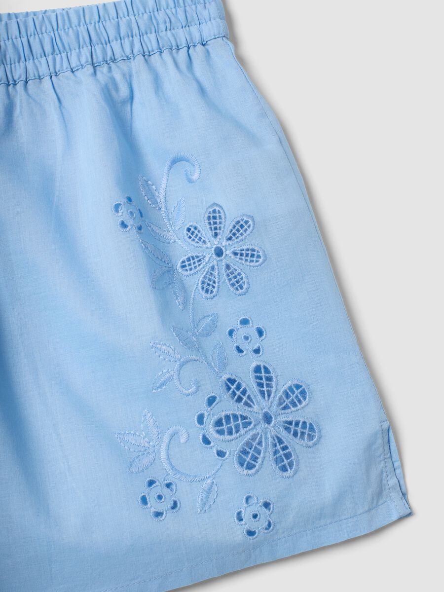 Light blue organic cotton pyjama shorts with embroidery_5