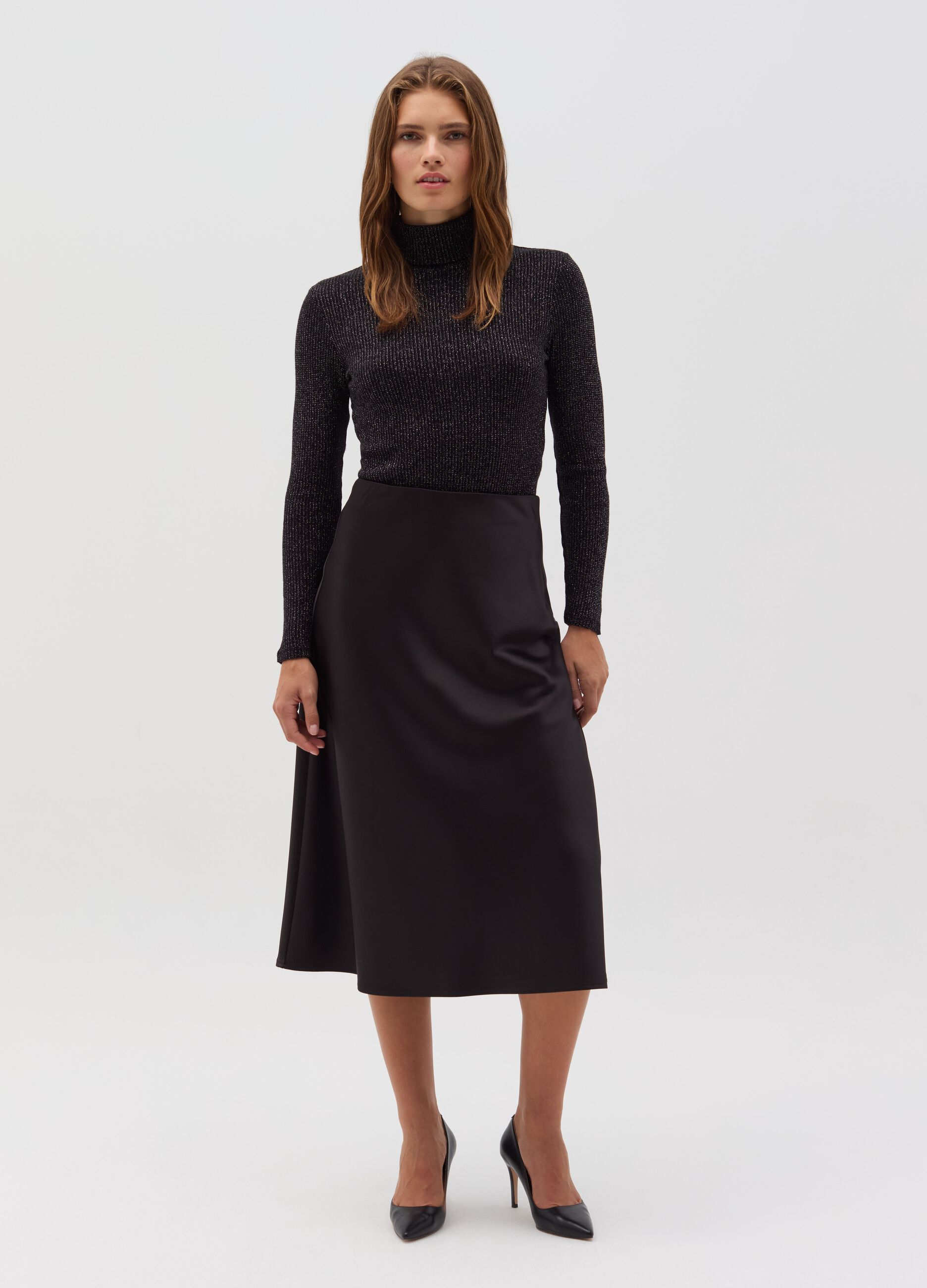 OVS T-shirt in lurex a maniche lunghe con collo alto