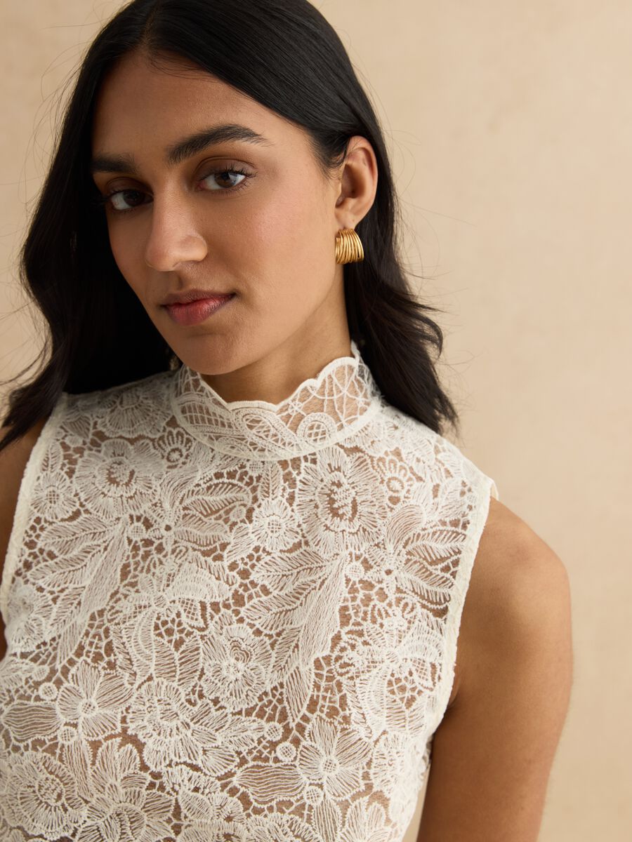 Camicia bianco in misto cotone con pizzo_0