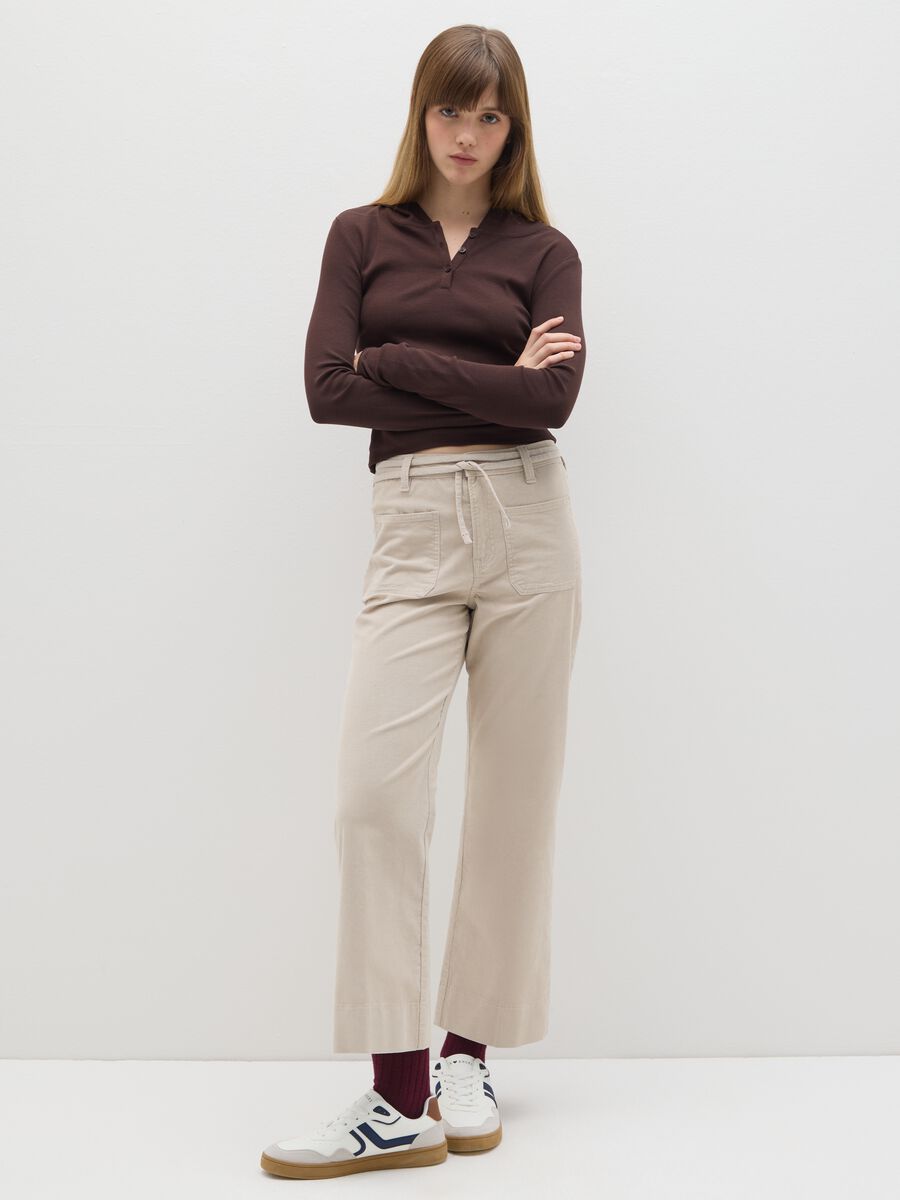 Beige flared corduroy trousers_0