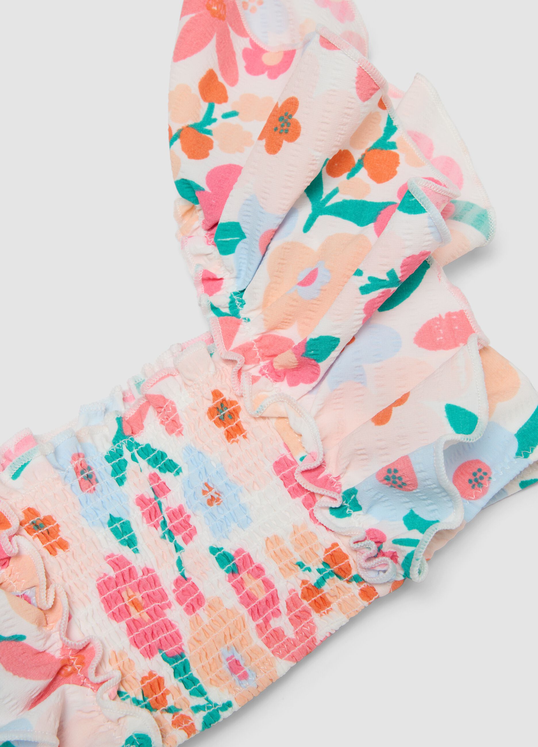 Multicolour Stretch Fabric Bikini with Ruffles