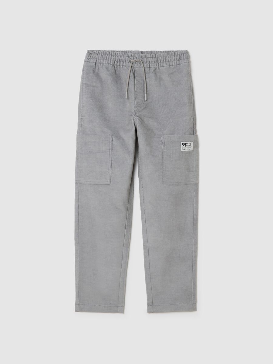 Grey Cargo Trousers in Cotton Blend_3