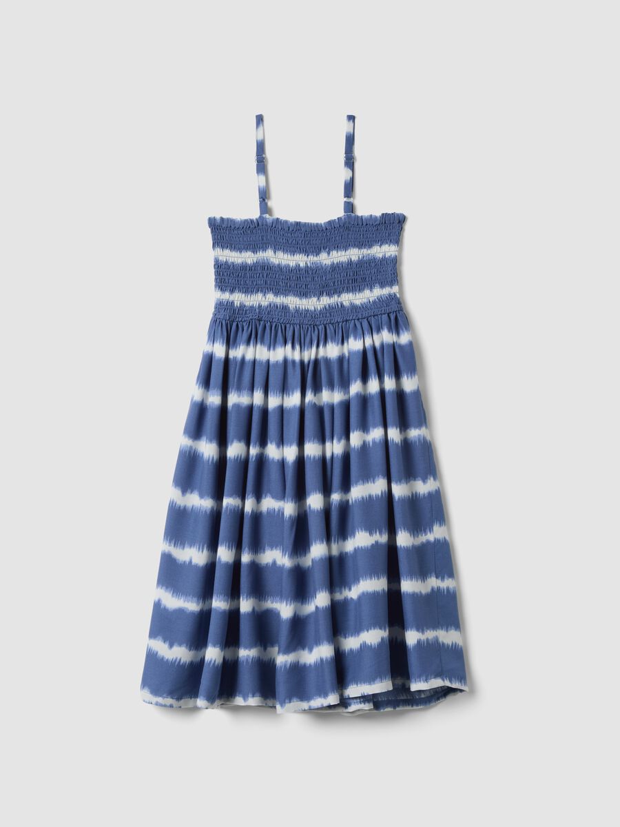 Abito blu da ragazza a righe con spalline in pura viscosa wide fit_1