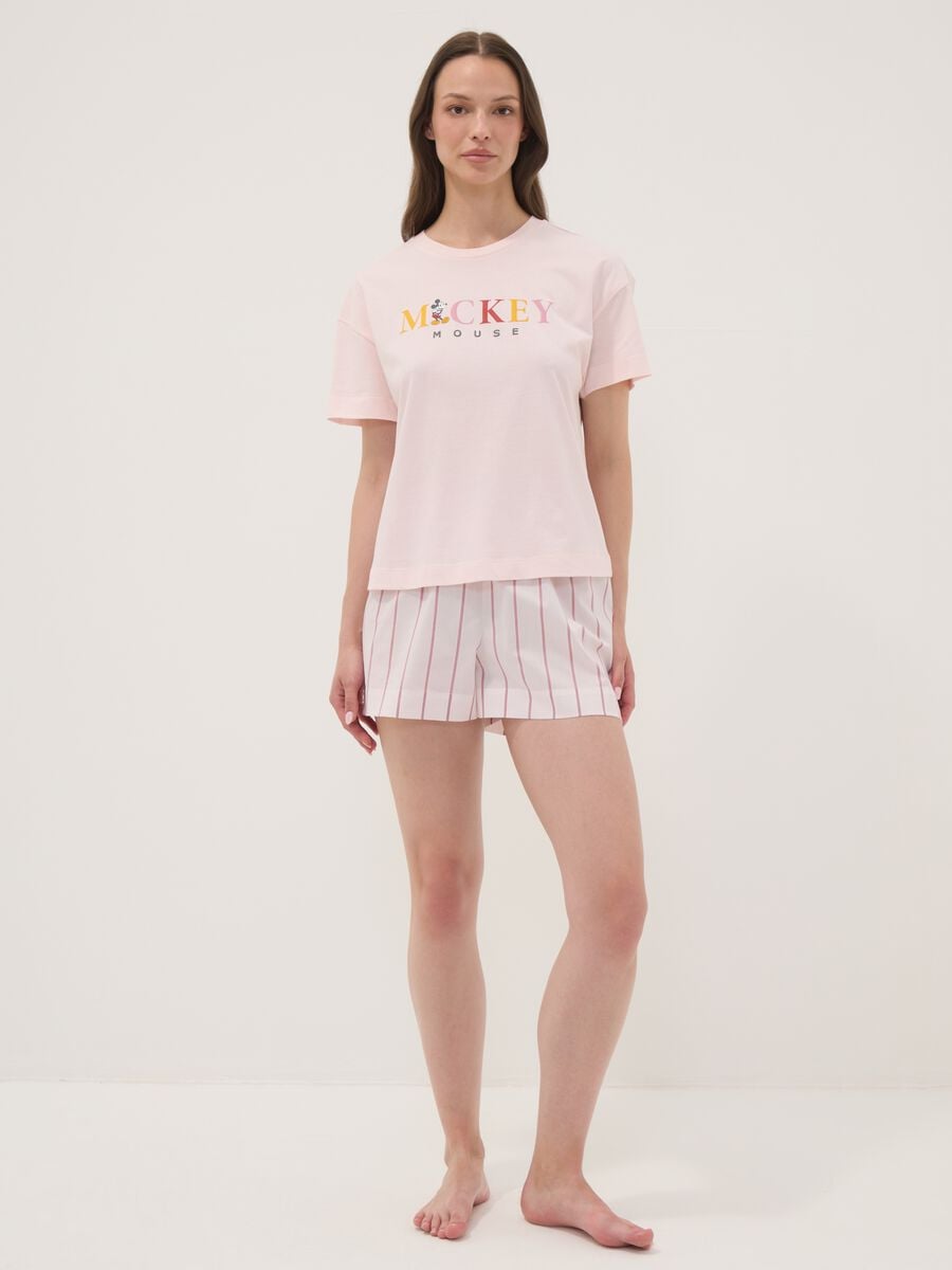 Pink organic cotton pyjama T-shirt with Mickey Mouse slogan_1