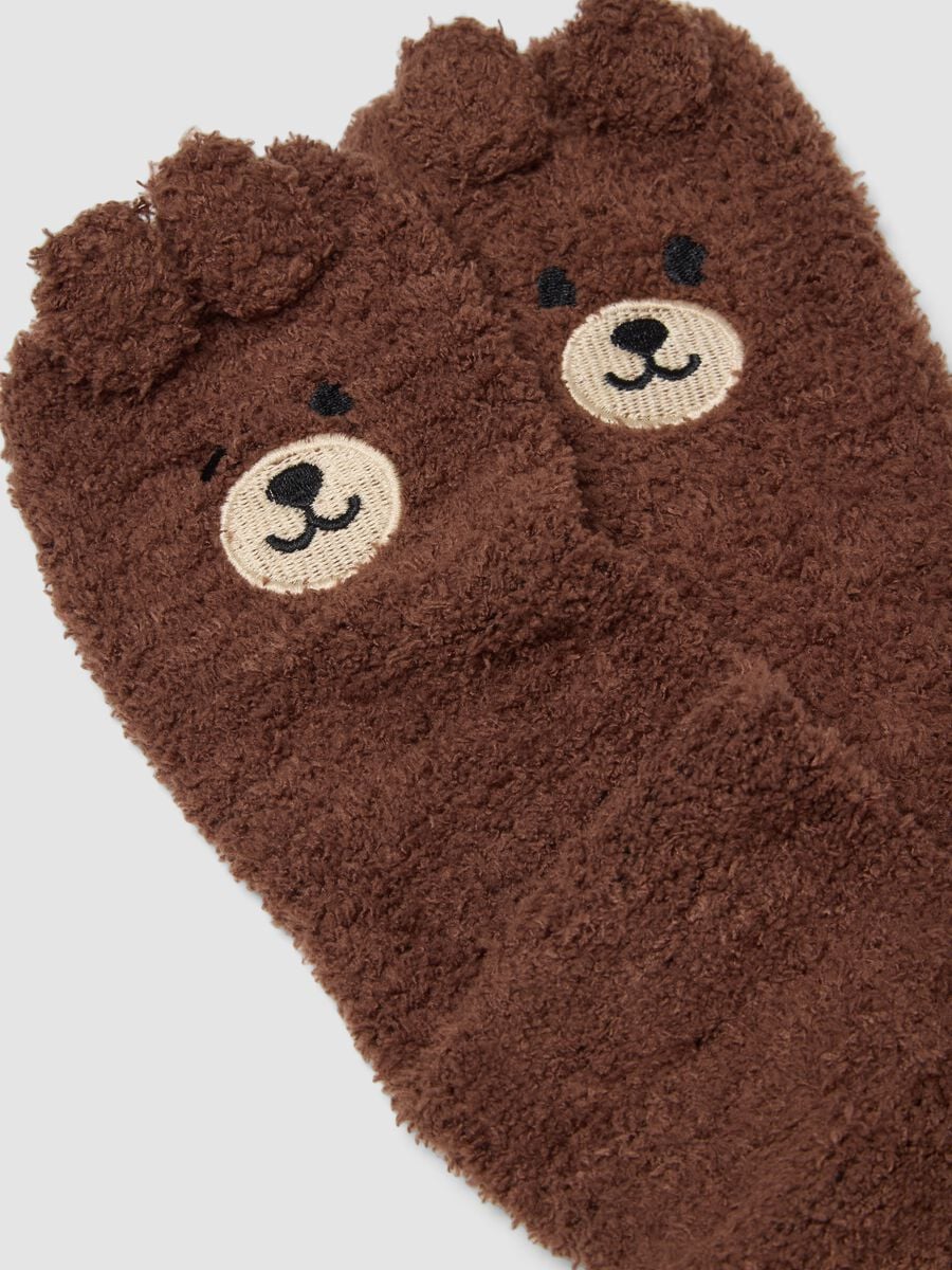 Brown stretch-fabric socks with teddy bear motif_2