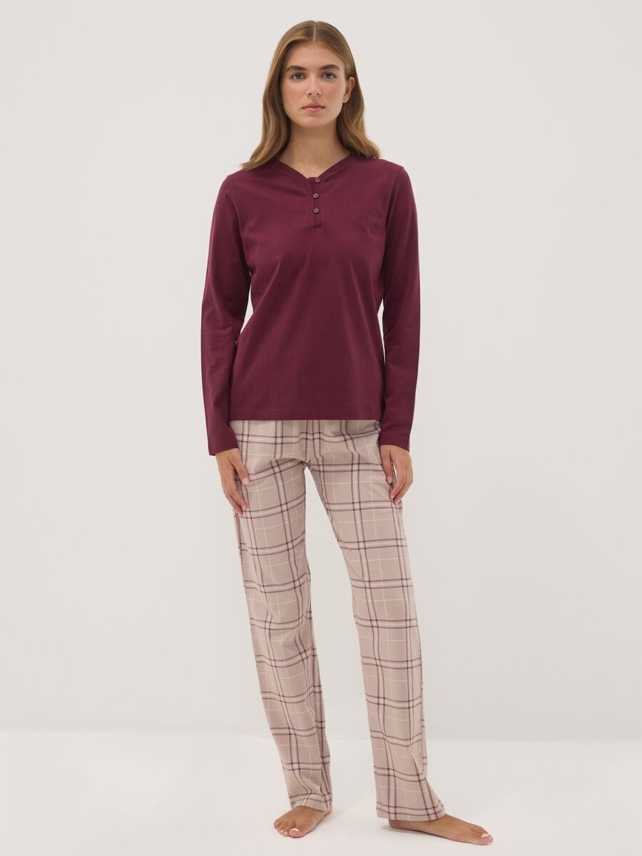 Beige pure organic cotton crew-neck pyjamas_0