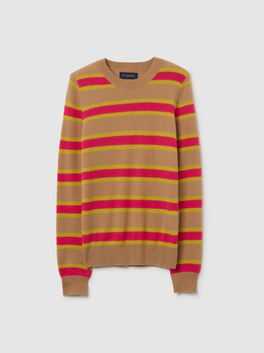 Beige and pink striped pure wool sweater regular fit_4