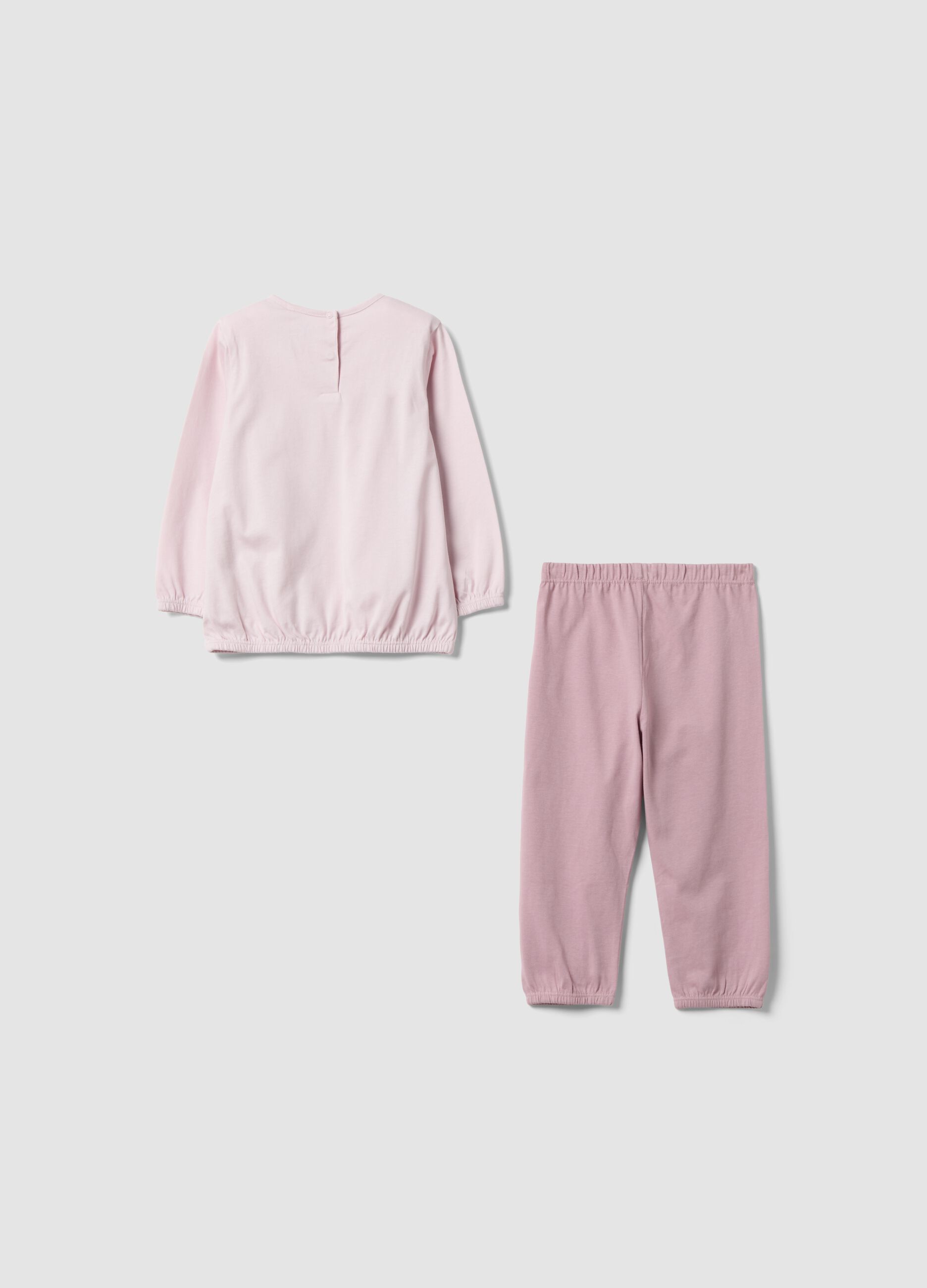 Pigiama rosa in puro cotone jersey organico con maglia e pantaloni per neonata e bimba