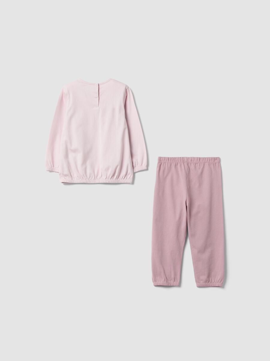 Pigiama rosa in puro cotone jersey organico con maglia e pantaloni per neonata e bimba_1