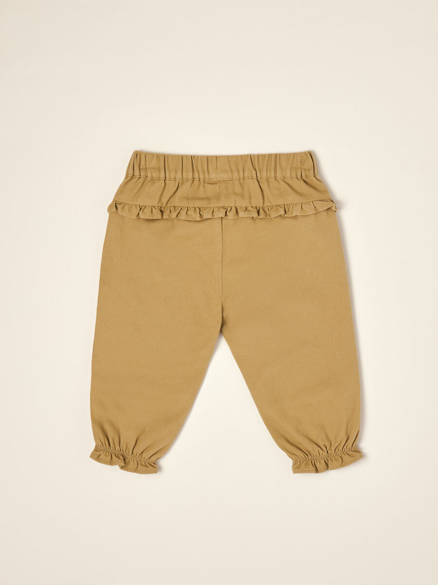 Pantaloni beige in puro cotone con volant_2