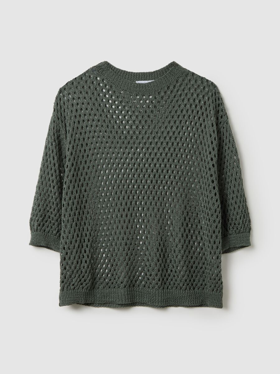 Green perforated jumper in acrylic and polyamide blend_4