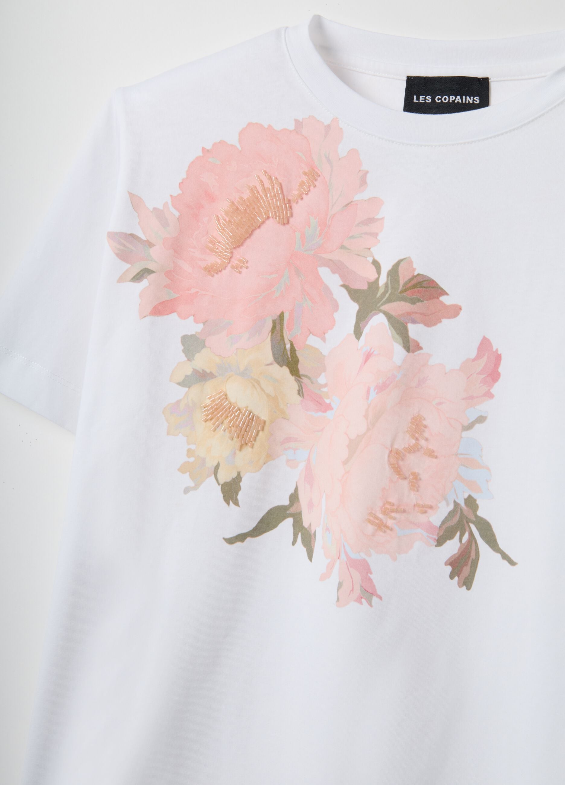 Multicolour pure cotton T-shirt with floral print in regular fit