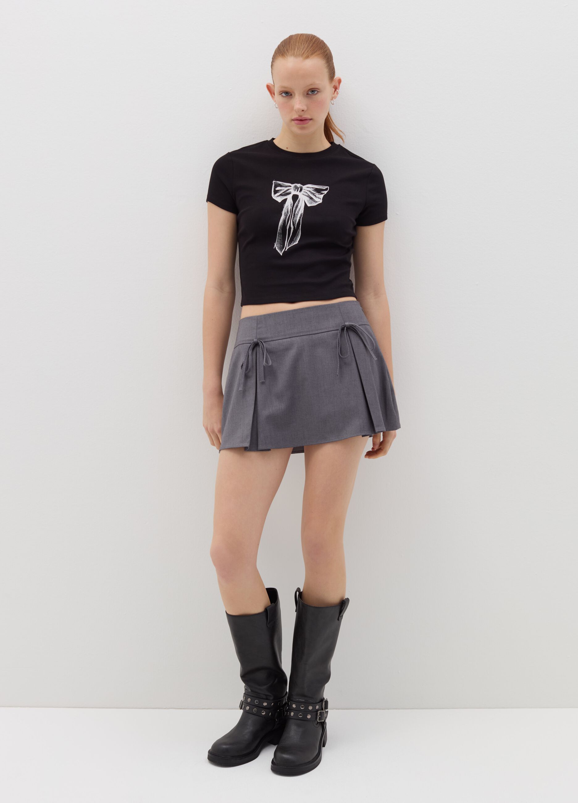 Printed cotton stretch T-shirt