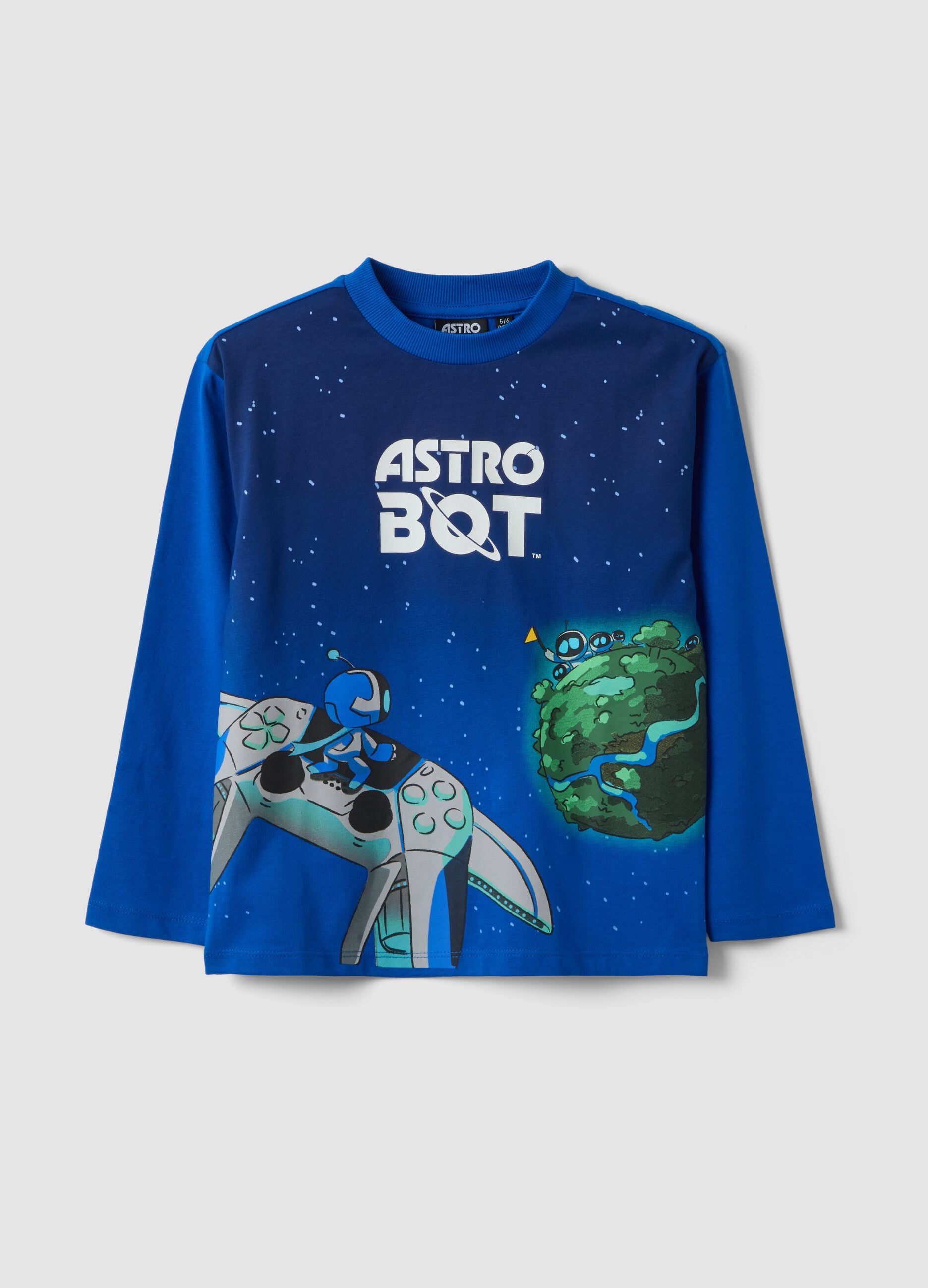 Blue pure cotton Astro Bot print T-shirt, relaxed fit