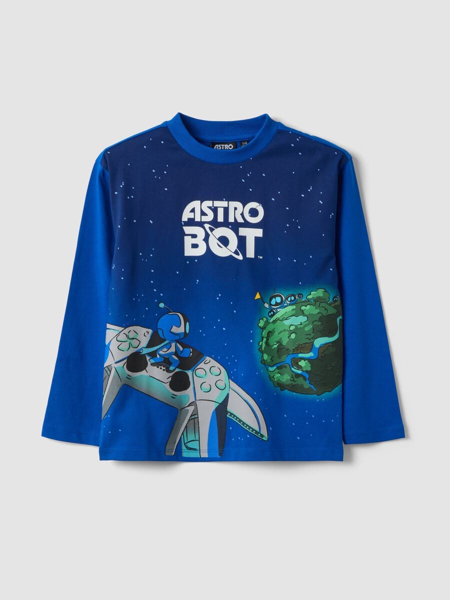 T-shirt blu in puro cotone con stampa Astro Bot relaxed fit_0