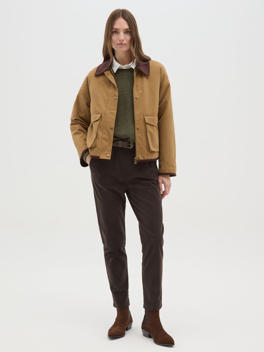 Giacca marrone in puro cotone e velluto regular fit_1
