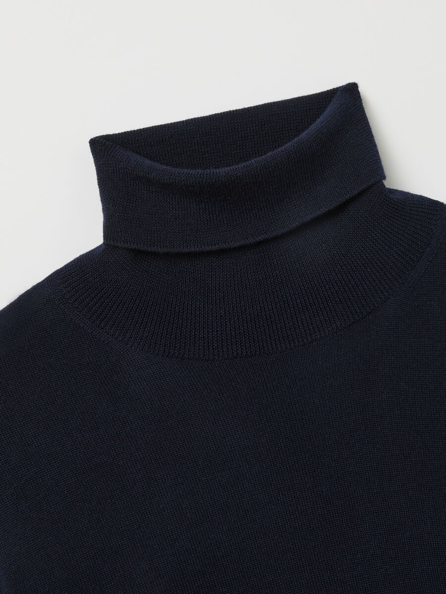 Blue high-neck sweater in pure merino wool regular fit_1