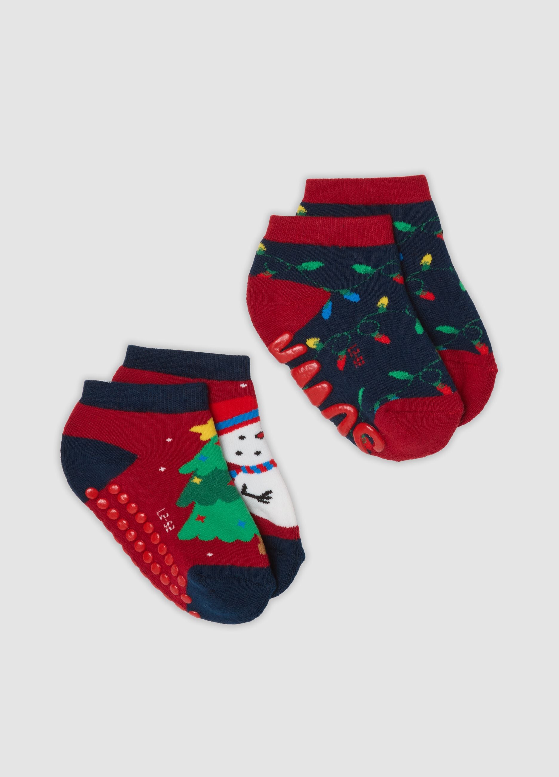 Bipack calze antiscivolo rosse e blu in cotone organico elasticizzato