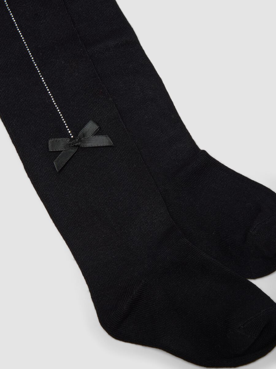 Black stretch tights with bow detail_1