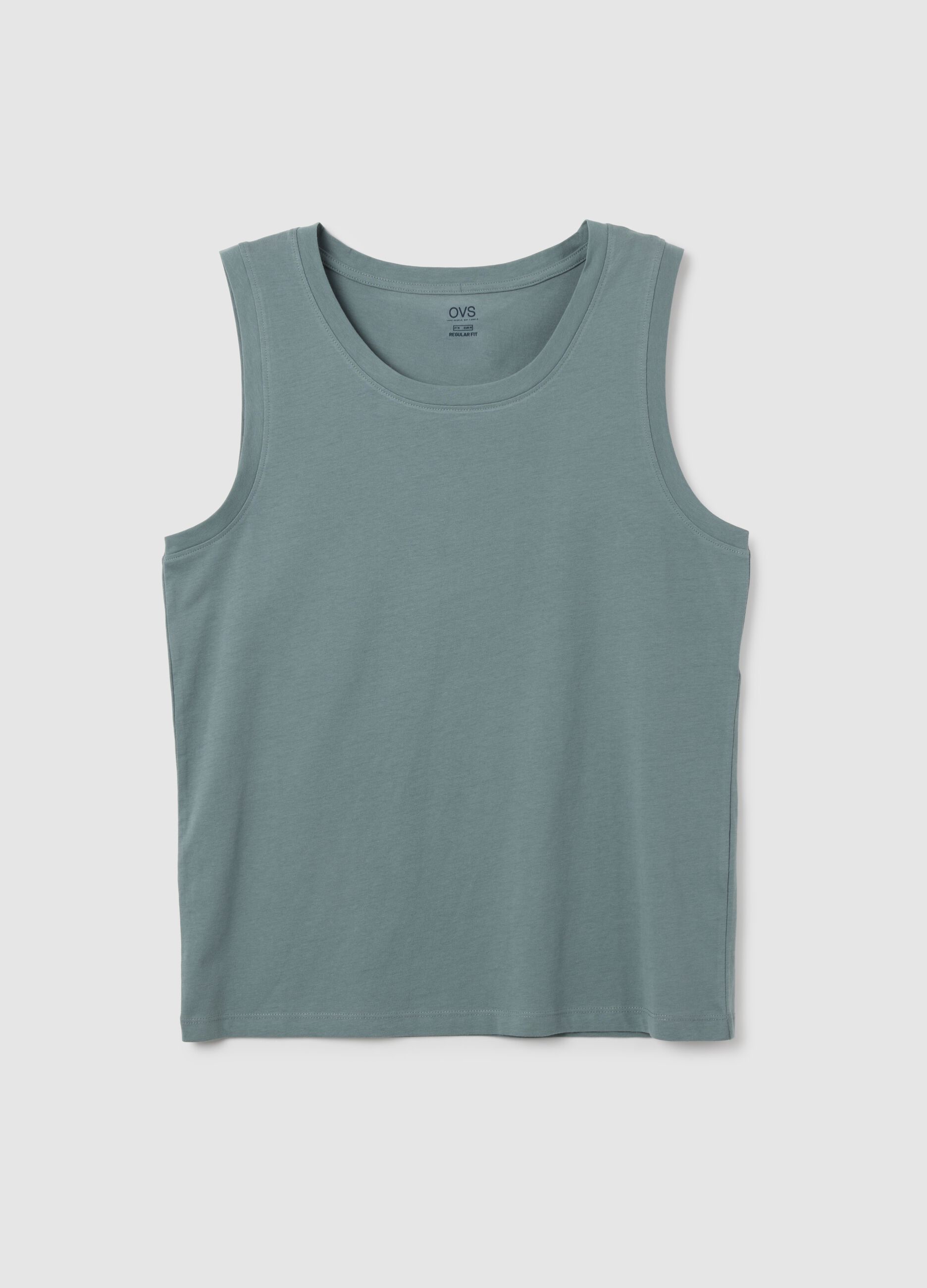 Canotta basic da uomo in puro cotone verde regular fit