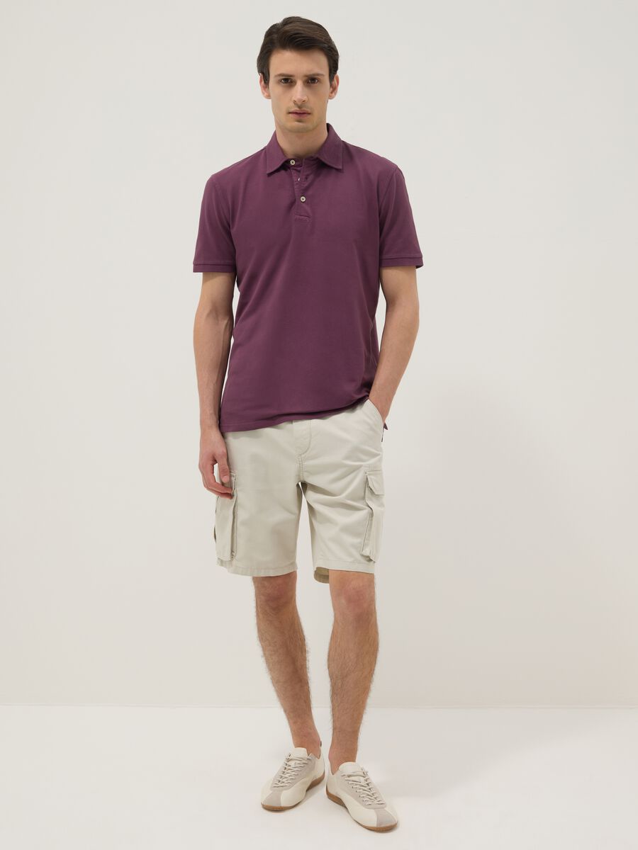 White pure cotton cargo Bermuda shorts, regular fit_0