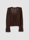 Brown pure cotton regular fit deep V openwork cardigan_4
