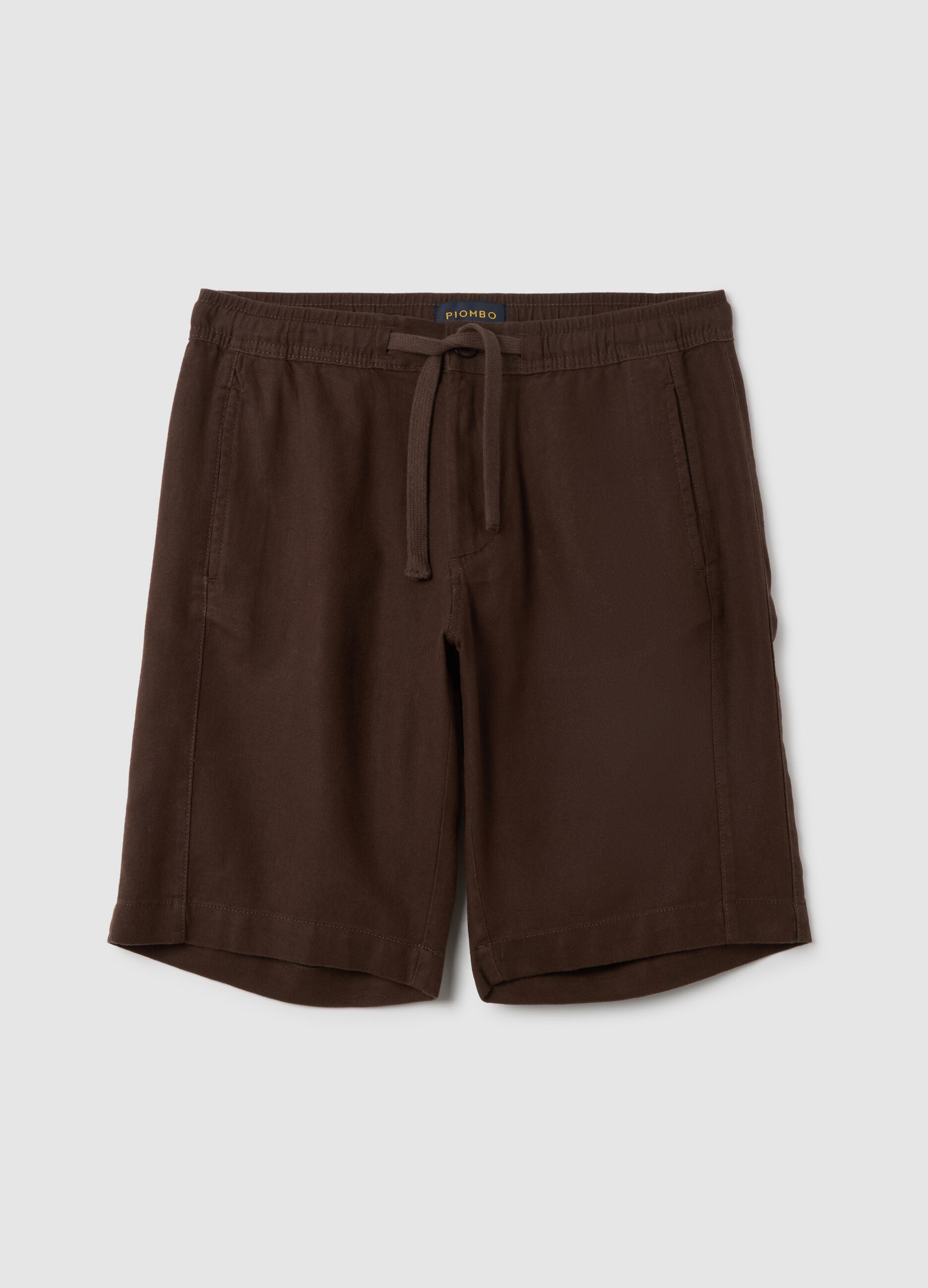 Pantaloncini da uomo in misto cotone marrone regular fit