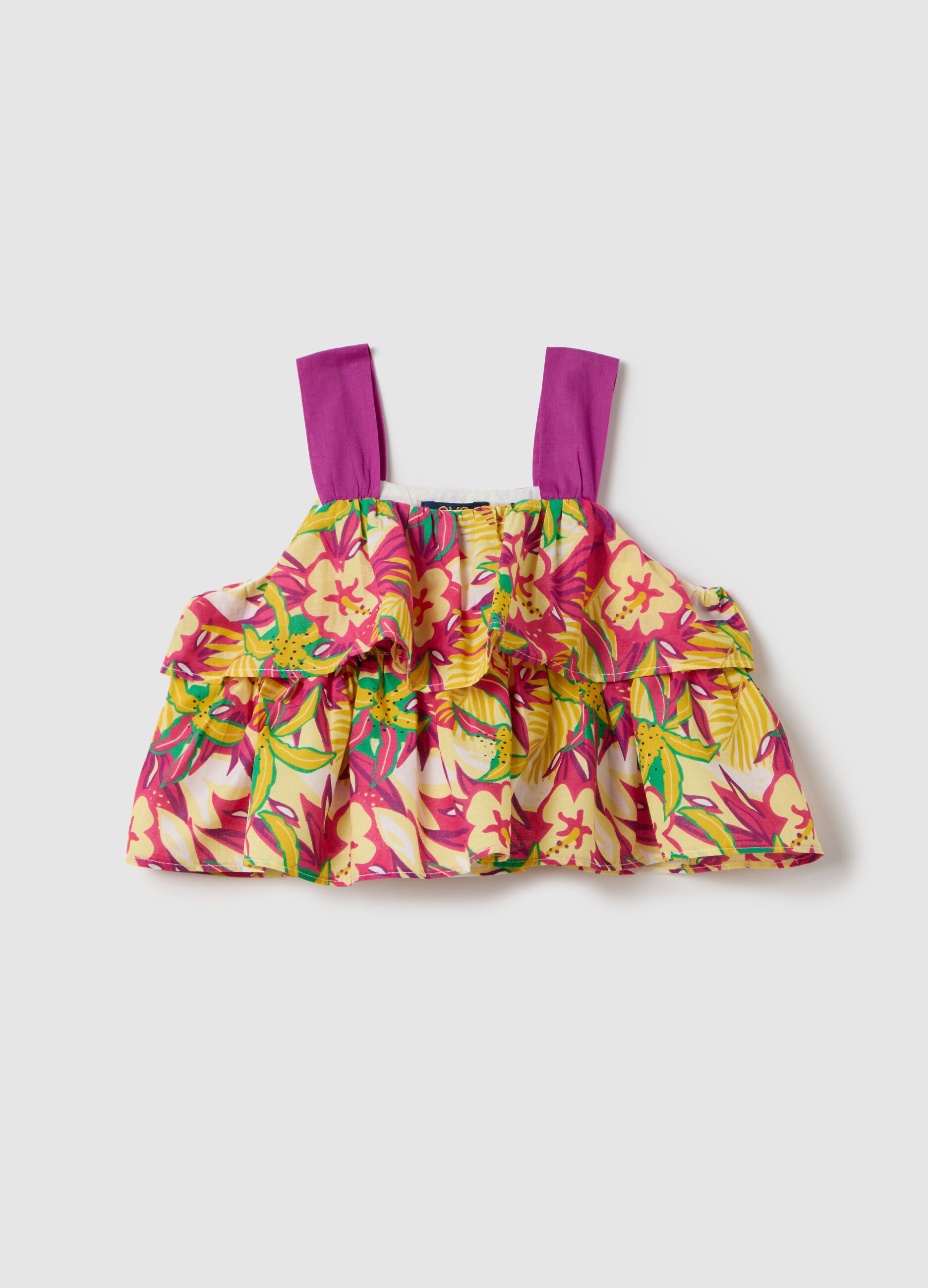 Floral blouse with flounces in cotton